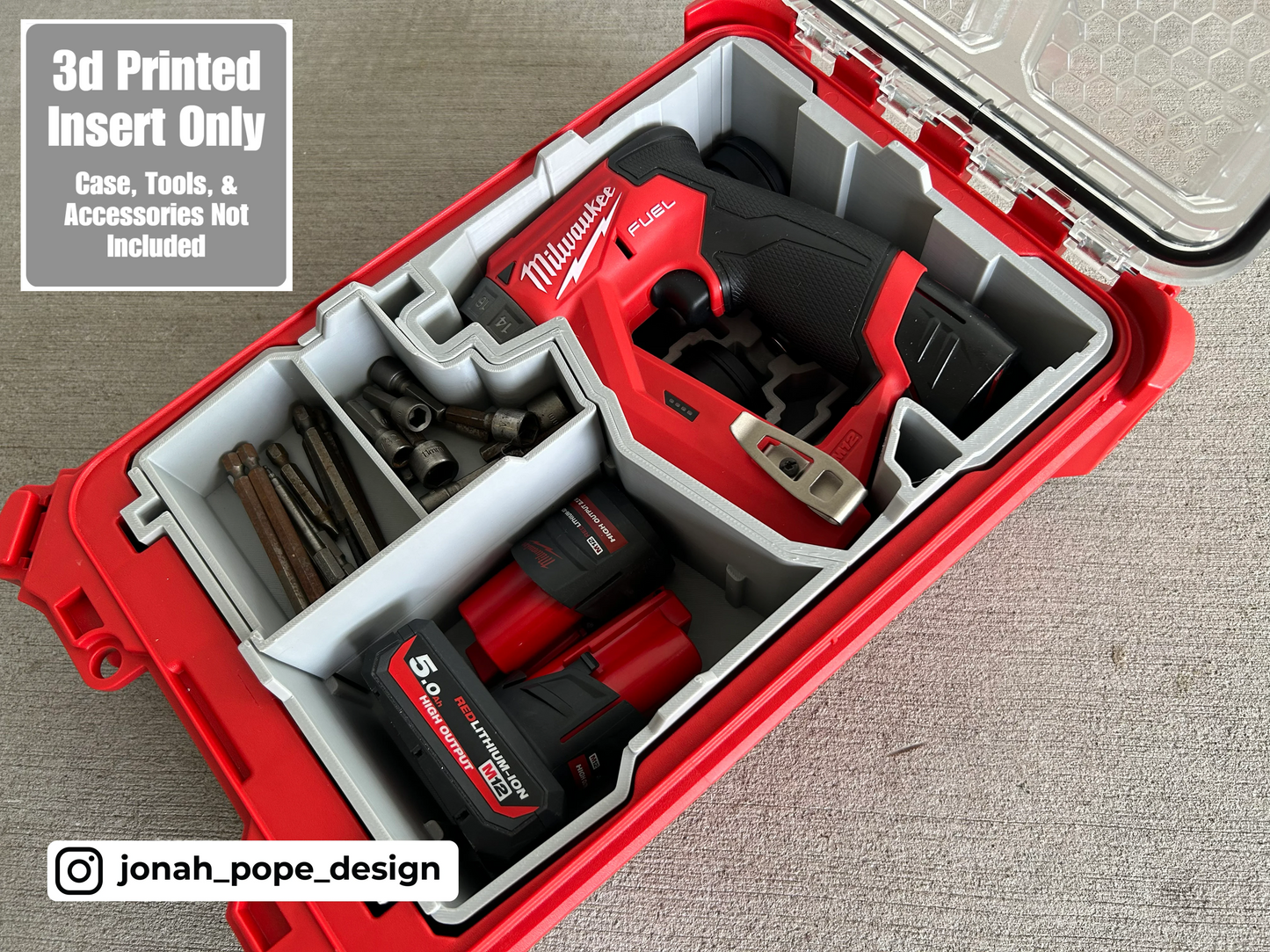 Jonah Pope Design 3d Printed Insert Designed for Milwaukee M12 4-in-1 Installation Drill/Driver V2 and Milwaukee Packout Organizer