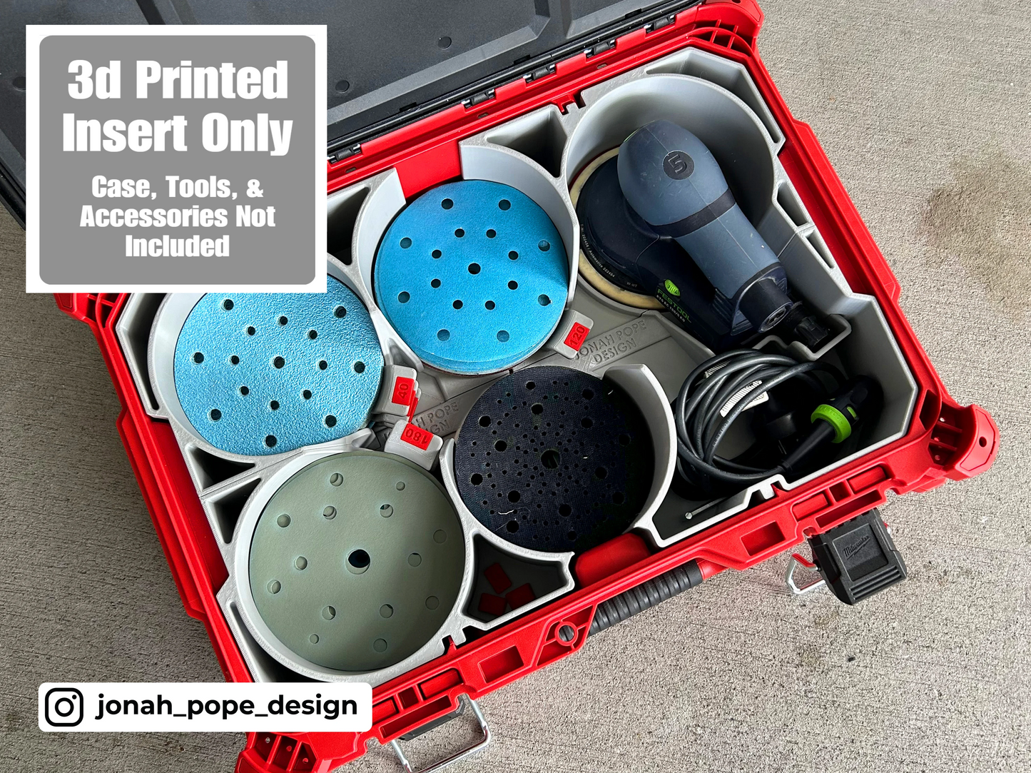 Jonah Pope Design 3d Printed Insert Designed for Milwaukee Packout Insert for Festool ETS EC150 & 6" Sander Discs