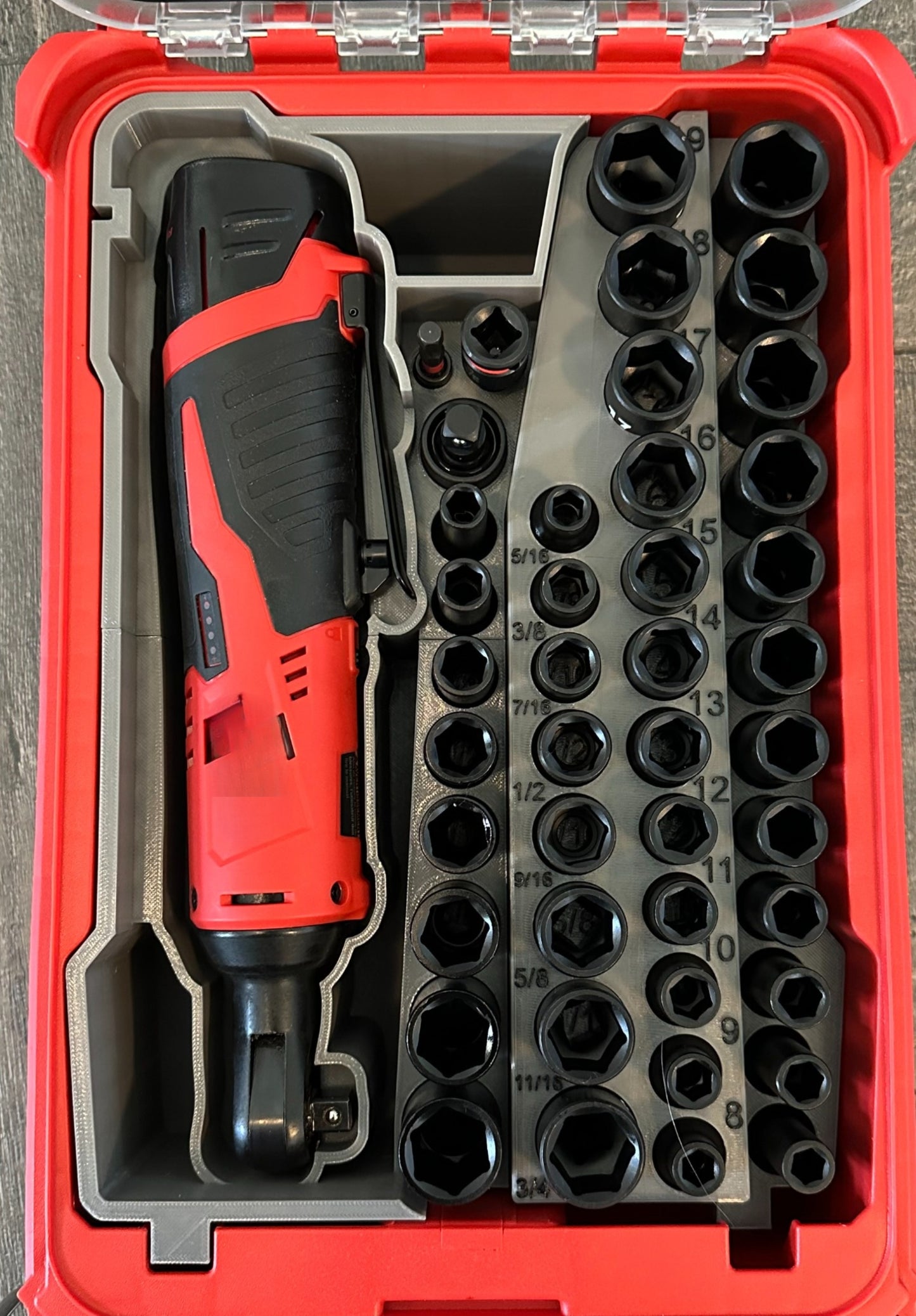 TOOLCRAFT3D Design 3d Printed Insert Designed for Milwaukee Packout Organizer and M12 Cordless 3/8" Ratchet (Insert Only)