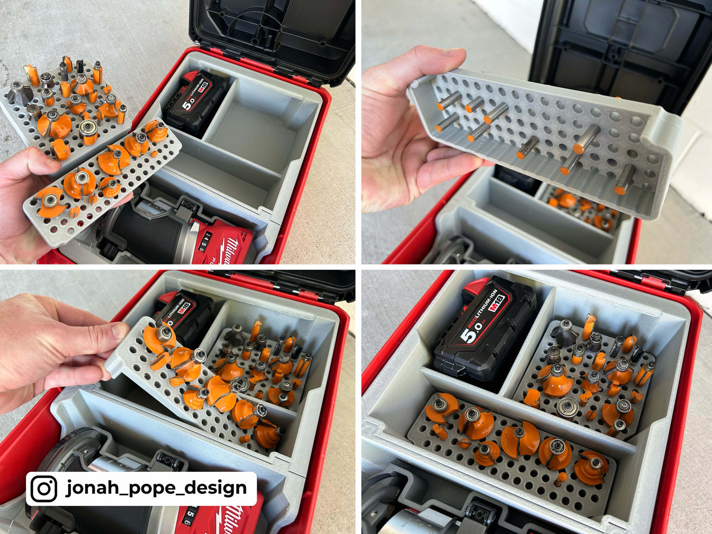 Jonah Pope Design 3d Printed Insert Designed for Milwaukee M18 Compact Router and Milwaukee Packout Ammo Case