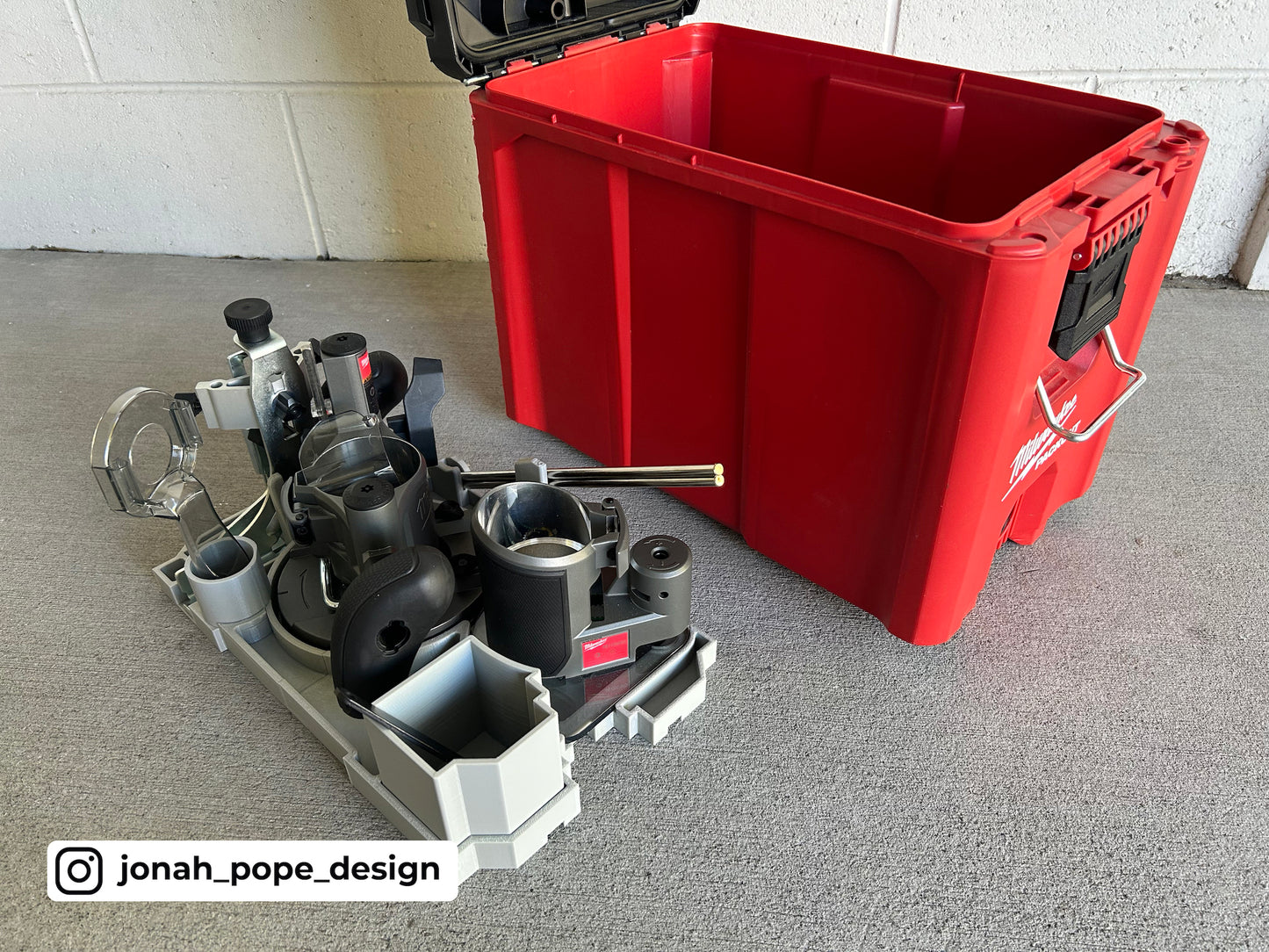 Jonah Pope Design 3d Printed Insert Designed for Milwaukee M18 Compact Router and Milwaukee Packout Ammo Case