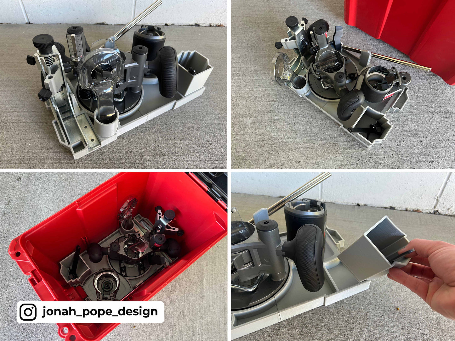 Jonah Pope Design 3d Printed Insert Designed for Milwaukee M18 Compact Router and Milwaukee Packout Ammo Case