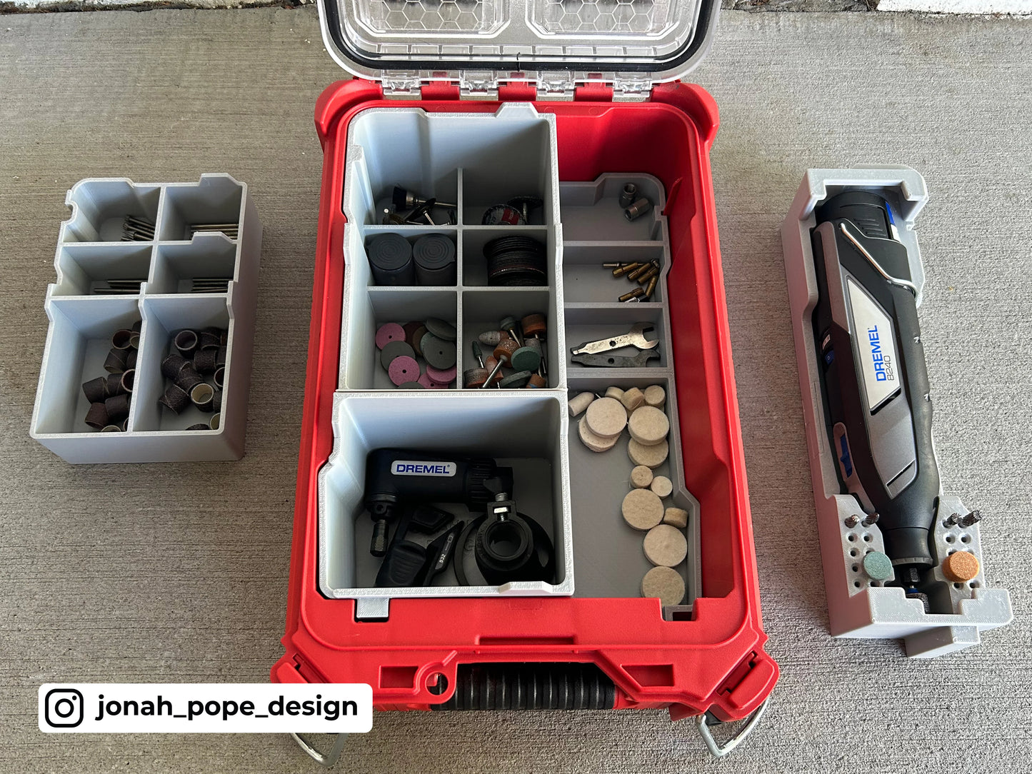 Jonah Pope Design 3d Printed Insert Designed for DREMEL 8240 Rotary Tool and Milwaukee Packout Organizer
