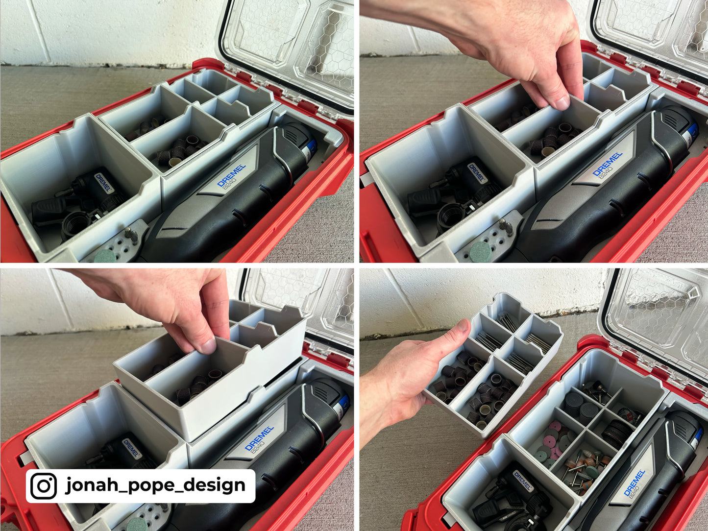 Jonah Pope Design 3d Printed Insert Designed for DREMEL 8240 Rotary Tool and Milwaukee Packout Organizer
