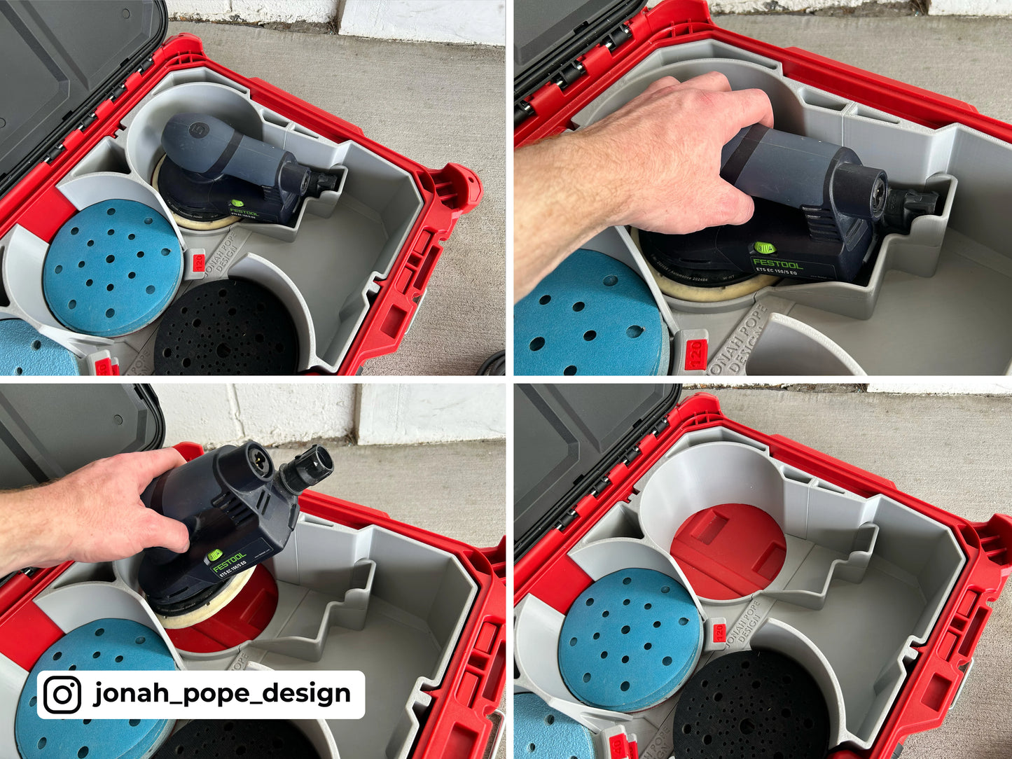 Jonah Pope Design 3d Printed Insert Designed for Milwaukee Packout Insert for Festool ETS EC150 & 6" Sander Discs