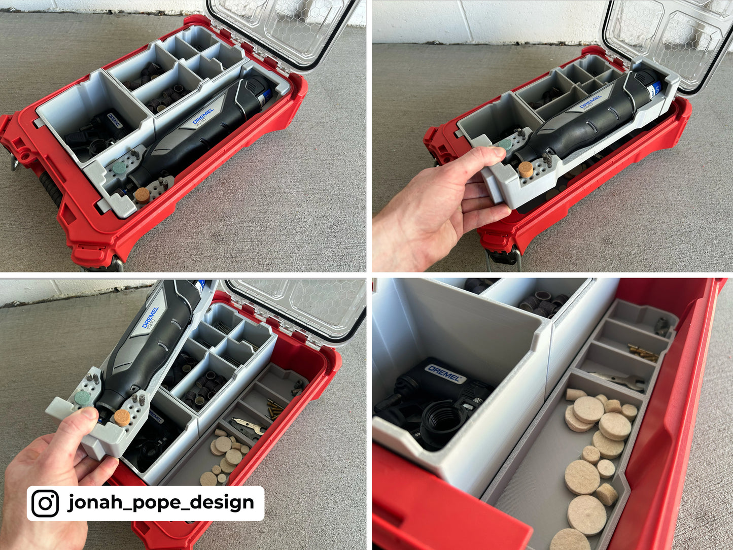 Jonah Pope Design 3d Printed Insert Designed for DREMEL 8240 Rotary Tool and Milwaukee Packout Organizer