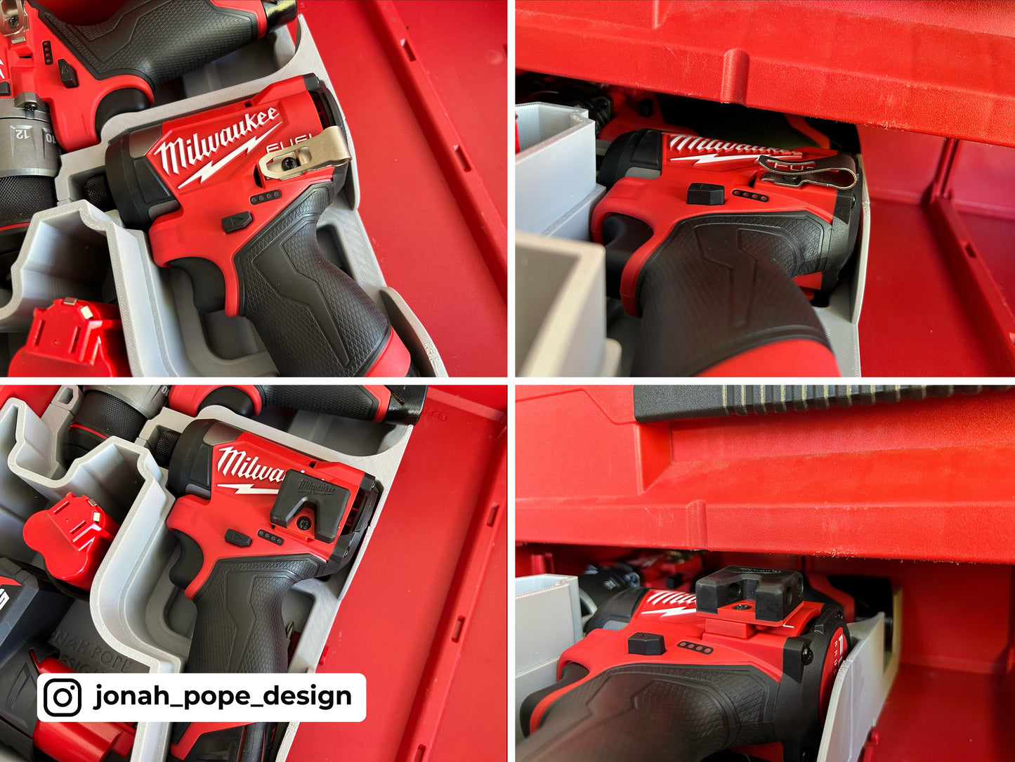 Jonah Pope Design 3d Printed Insert Designed For Milwaukee M12 Drill and Impact Driver Gen3 and Milwaukee Packout ToolBox Drawer