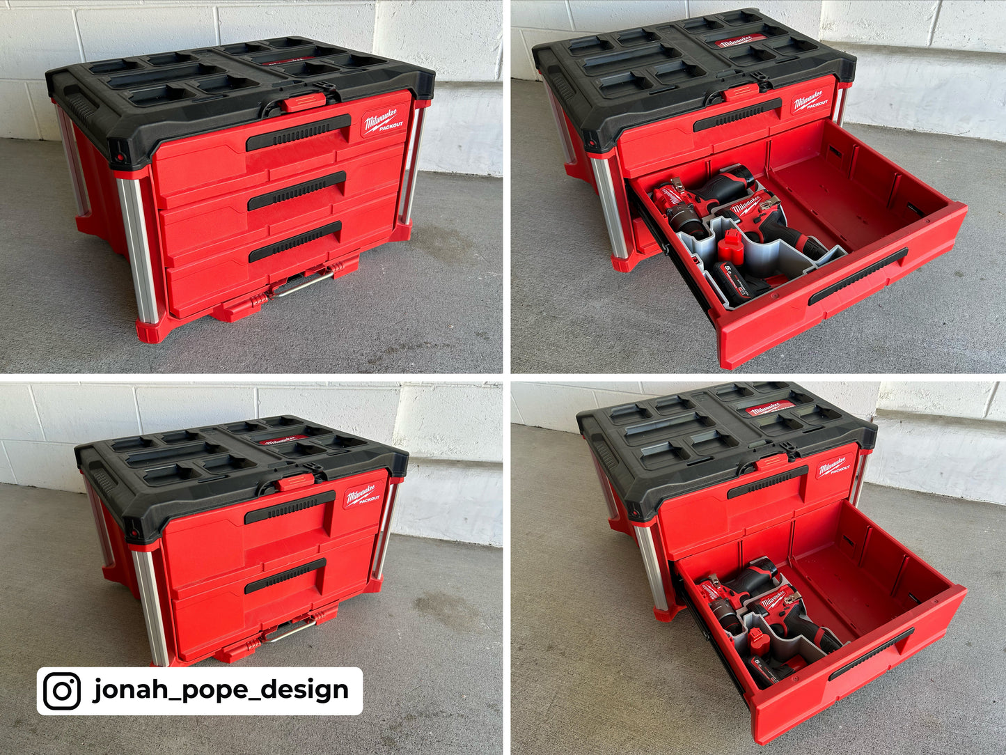 Jonah Pope Design 3d Printed Insert Designed For Milwaukee M12 Drill and Impact Driver Gen3 and Milwaukee Packout ToolBox Drawer