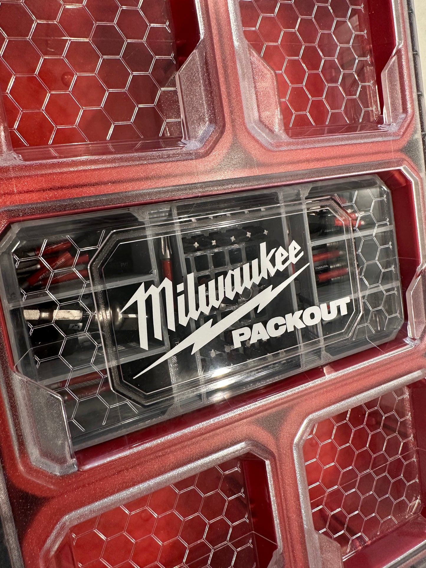 ToolCraft3d Design 3d Printed Impact Bit Holder Insert Designed For Milwaukee PACKOUT Low Profile Organizers (6 Compartment + 2 Quick Access + 40 Bit)