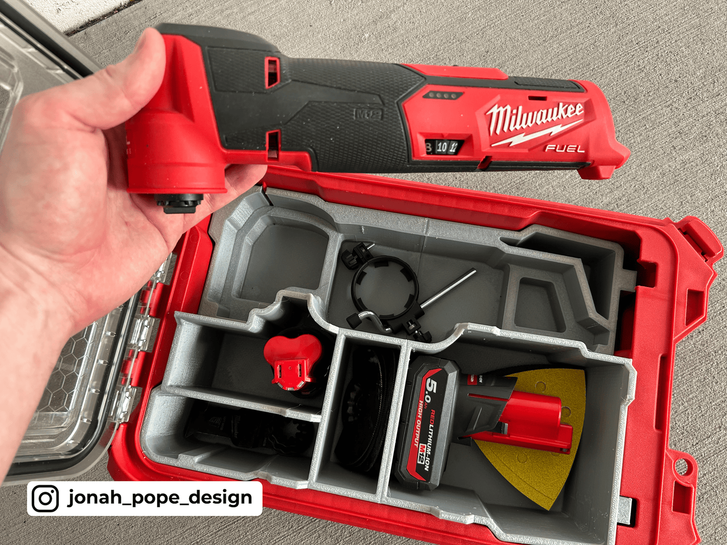 Jonah Pope Design 3d Printed Insert Designed for Milwaukee M12 Fuel Multi-tool and Milwaukee Packout Organizer