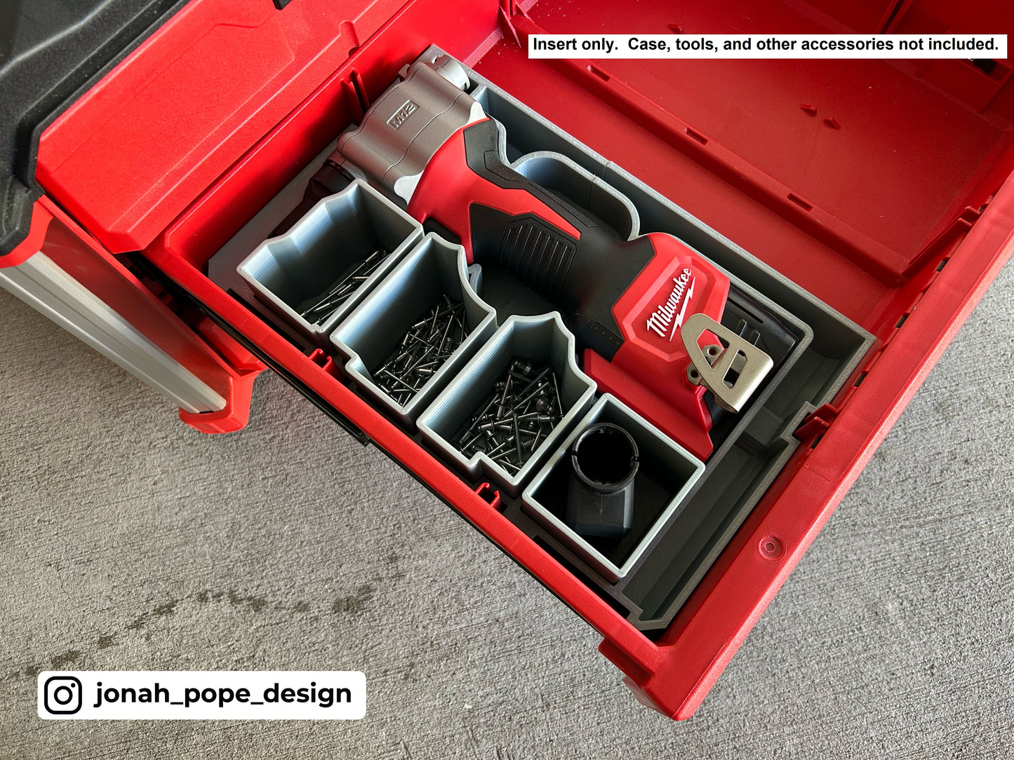 Jonah Pope Design 3d Printed Insert Designed for Milwaukee M12 Rivet Gun and Milwaukee Packout Tool Box Drawer