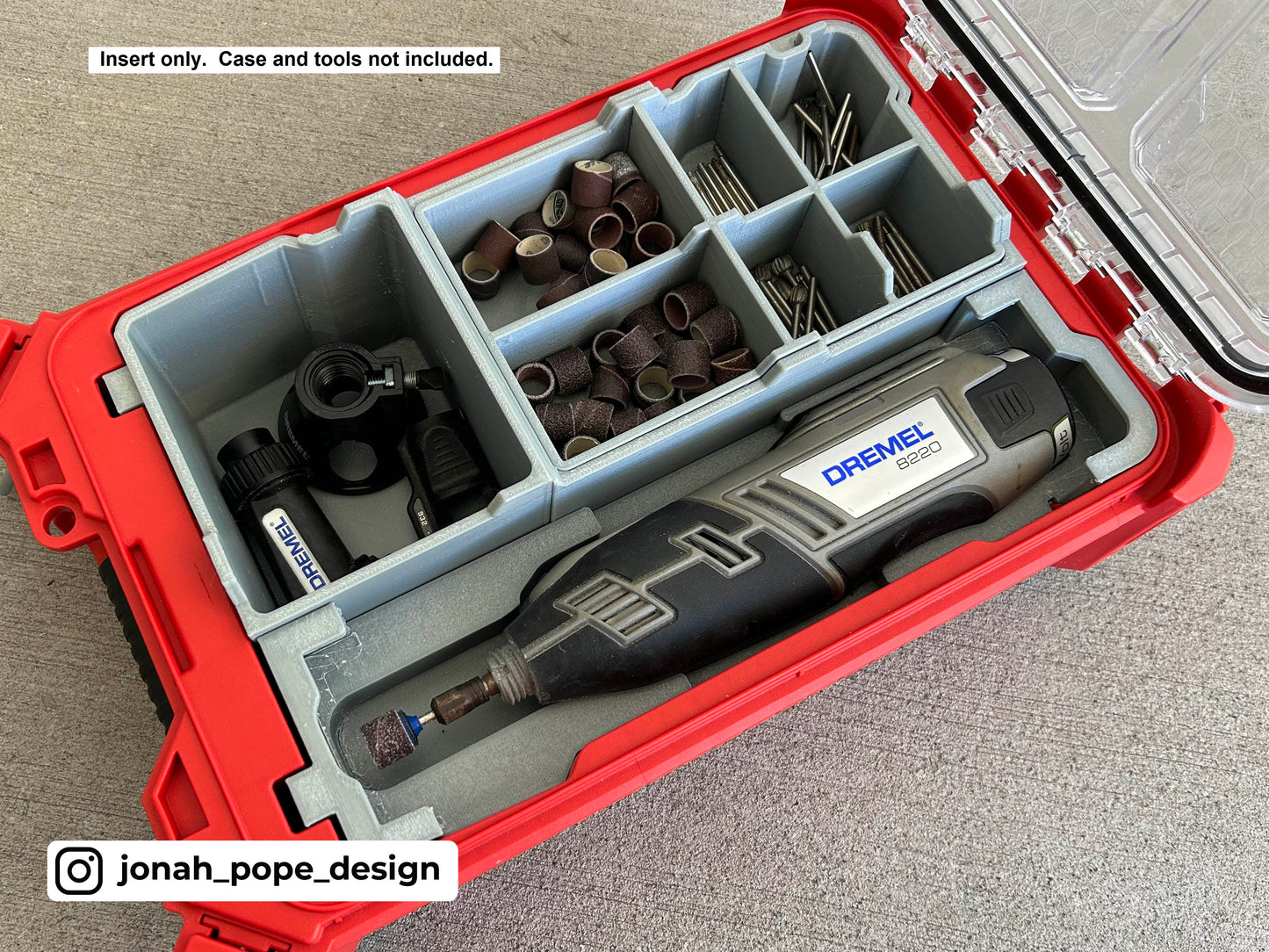 Jonah Pope Design 3d Printed Insert Designed for DREMEL 8220 Rotary Tool and Milwaukee Packout Organizer