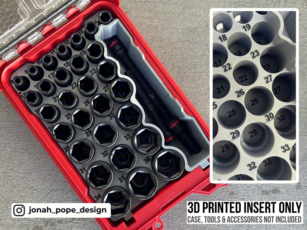 Jonah Pope Design 3d Printed 1/2" Metric Impact Socket Insert Designed for Milwaukee Packout Organizer (Insert Only)