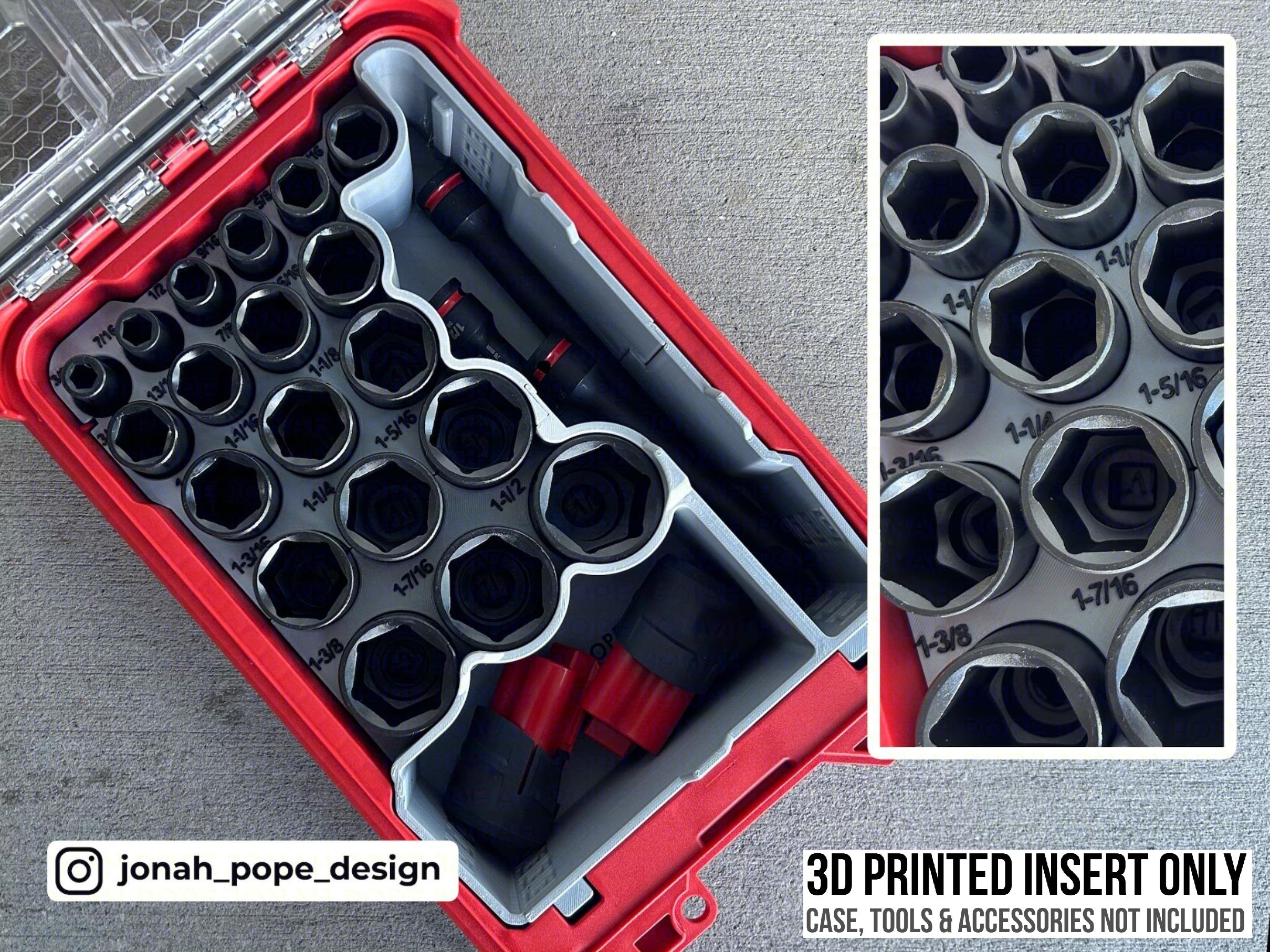 Jonah Pope Design 3d Printed 1/2" SAE Impact Socket Insert Designed for Milwaukee Packout Organizer (Insert Only)