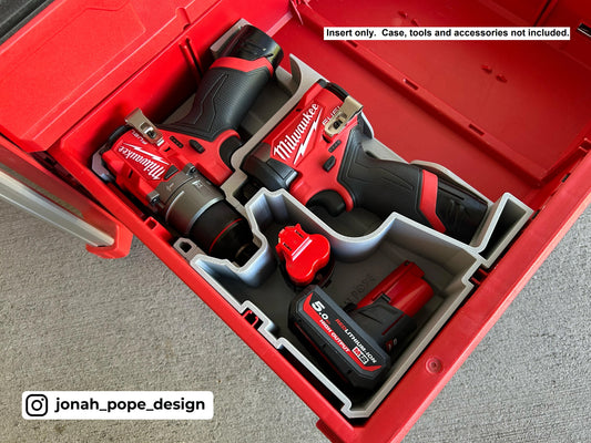 Jonah Pope Design 3d Printed Insert Designed For Milwaukee M12 Drill and Impact Driver Gen3 and Milwaukee Packout ToolBox Drawer