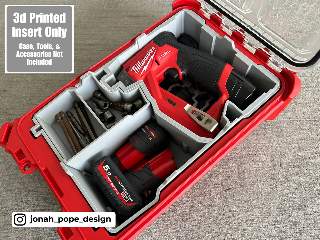 Jonah Pope Design 3d Printed Insert Designed for Milwaukee M12 4-in-1 Installation Drill/Driver V2 and Milwaukee Packout Organizer