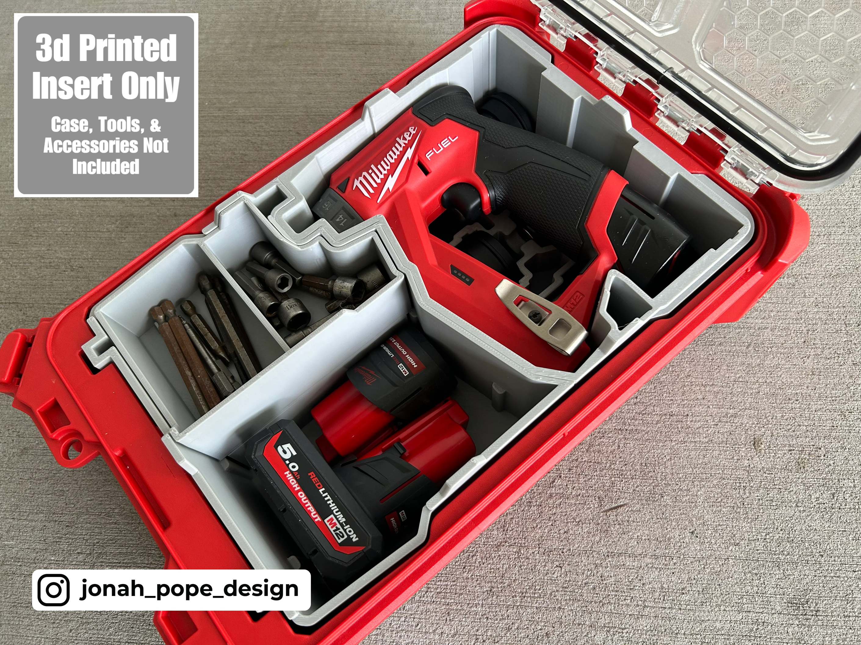 Jonah Pope Design 3d Printed Insert Designed for Milwaukee M12 4-in-1 Installation Drill/Driver V2 and Milwaukee Packout Organizer