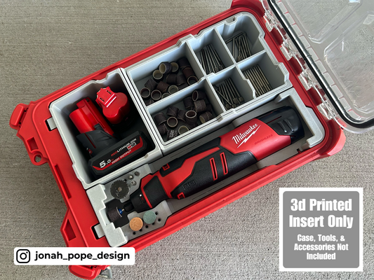 Jonah Pope Design 3d Printed Insert Designed for Milwaukee M12 Brushless Rotary Dremel Tool and Milwaukee Packout Organizer