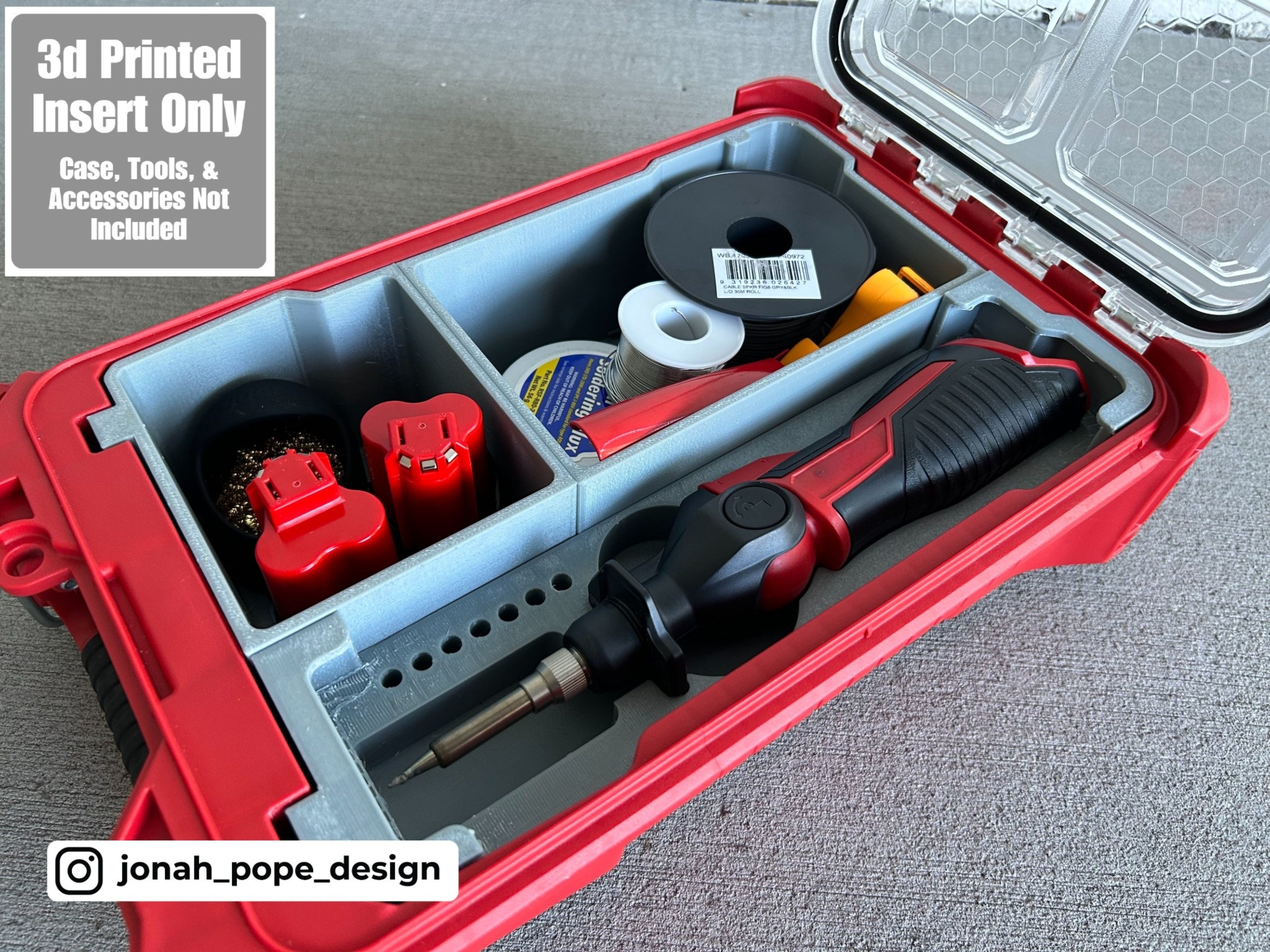 Jonah Pope Design 3d Printed Insert Designed for Milwaukee M12 Soldering Iron and Milwaukee Packout Organizer