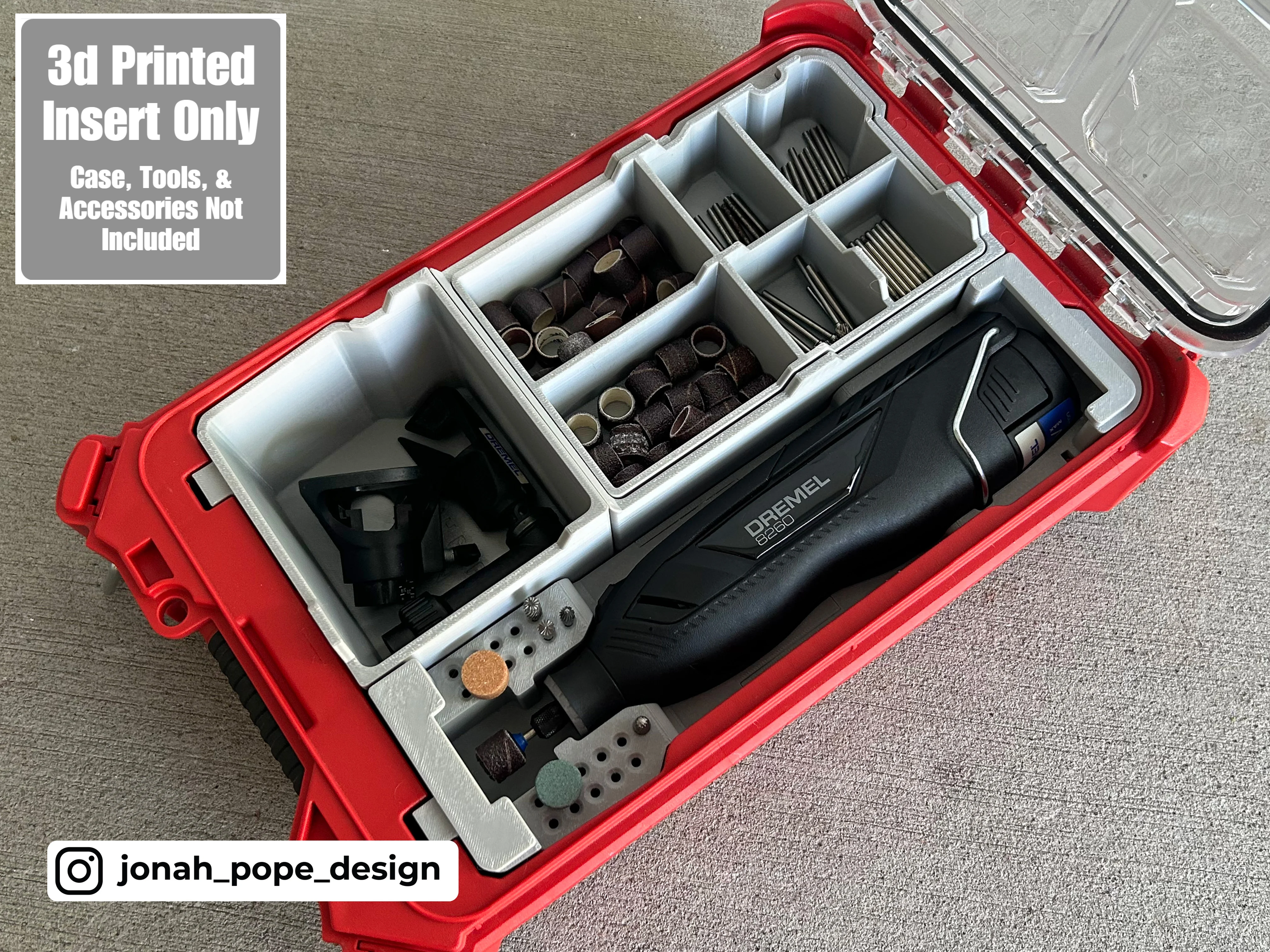 Jonah Pope Design 3d Printed Insert Designed For DREMEL 8250/8260 Rotary Tool and Milwaukee Packout Organizer