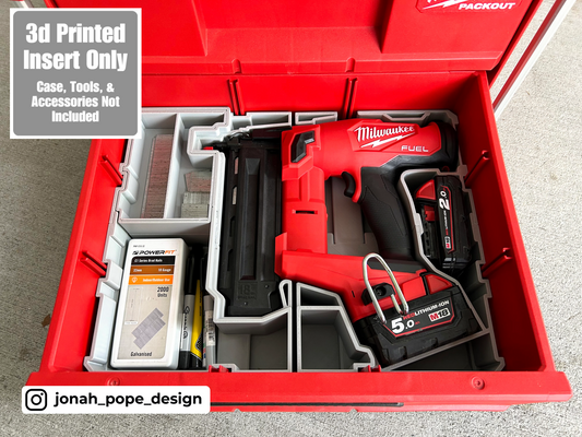Jonah Pope Design 3d Printed Insert Designed for Milwaukee M18 Brad Nailer and Milwaukee Packout Toolbox Drawer