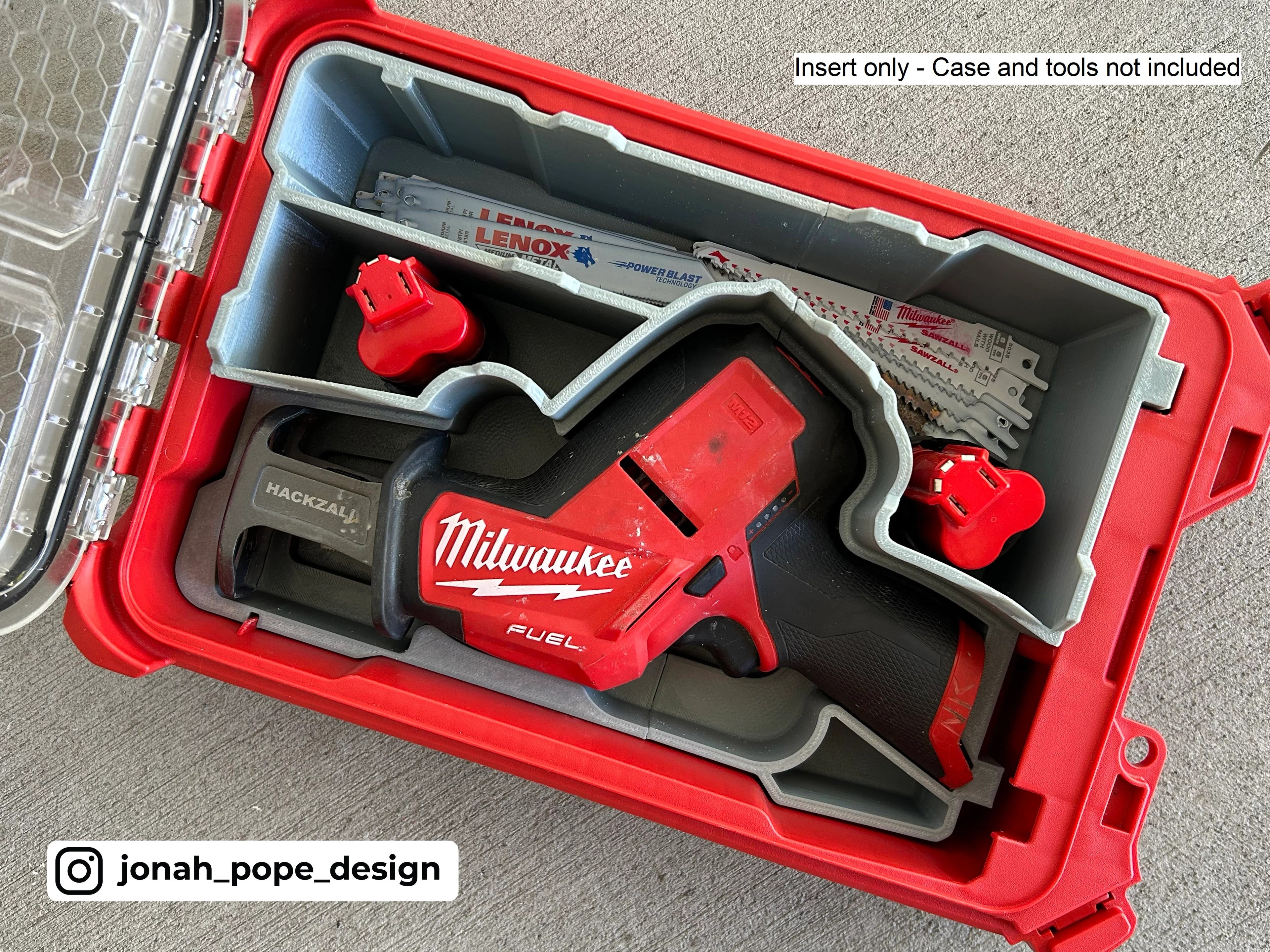 Jonah Pope Design 3d Printed Insert Designed for Milwaukee M12 Fuel Hackzall and Milwaukee Packout Organizer