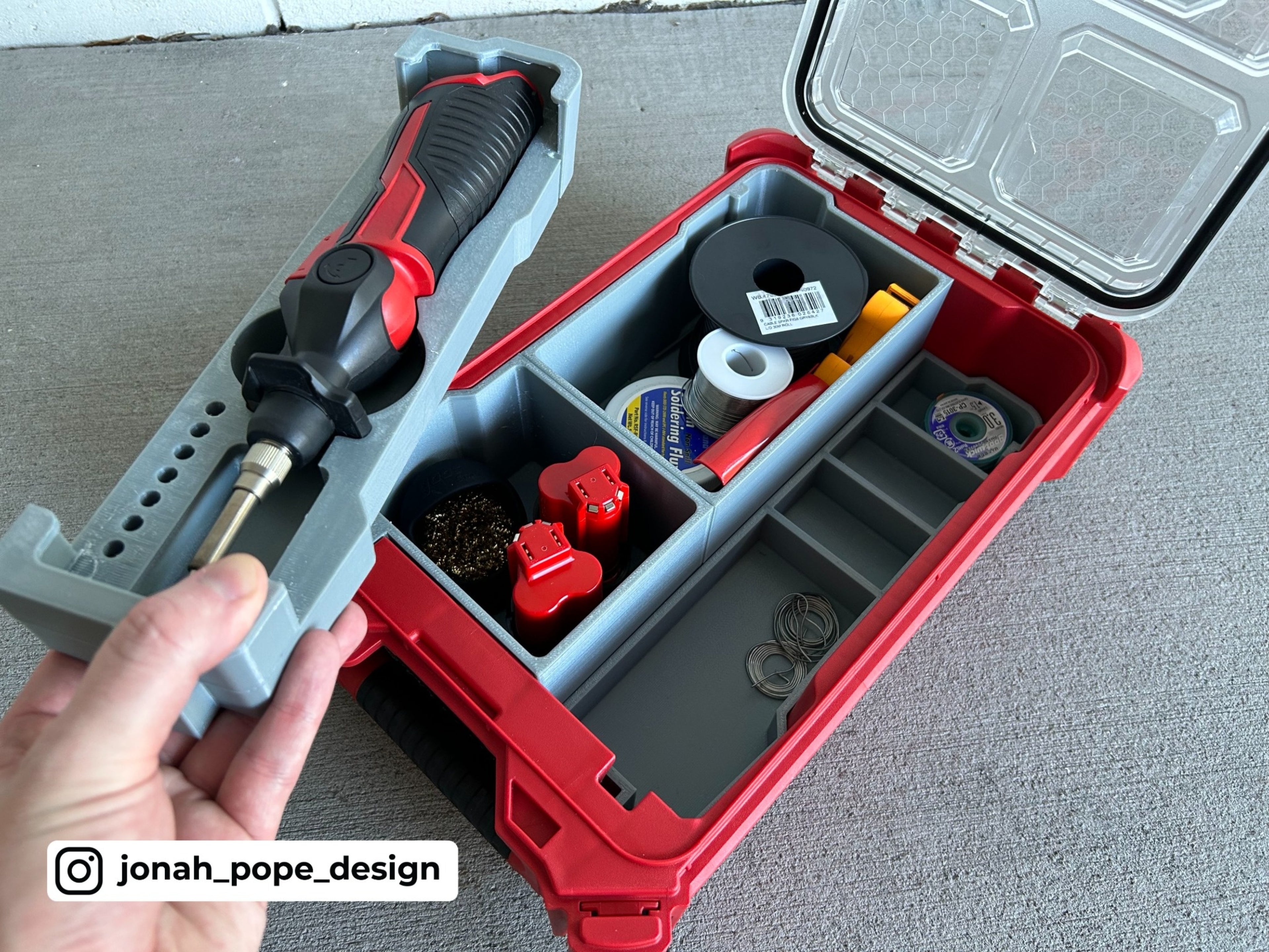 Jonah Pope Design 3d Printed Insert Designed for Milwaukee M12 Soldering Iron and Milwaukee Packout Organizer