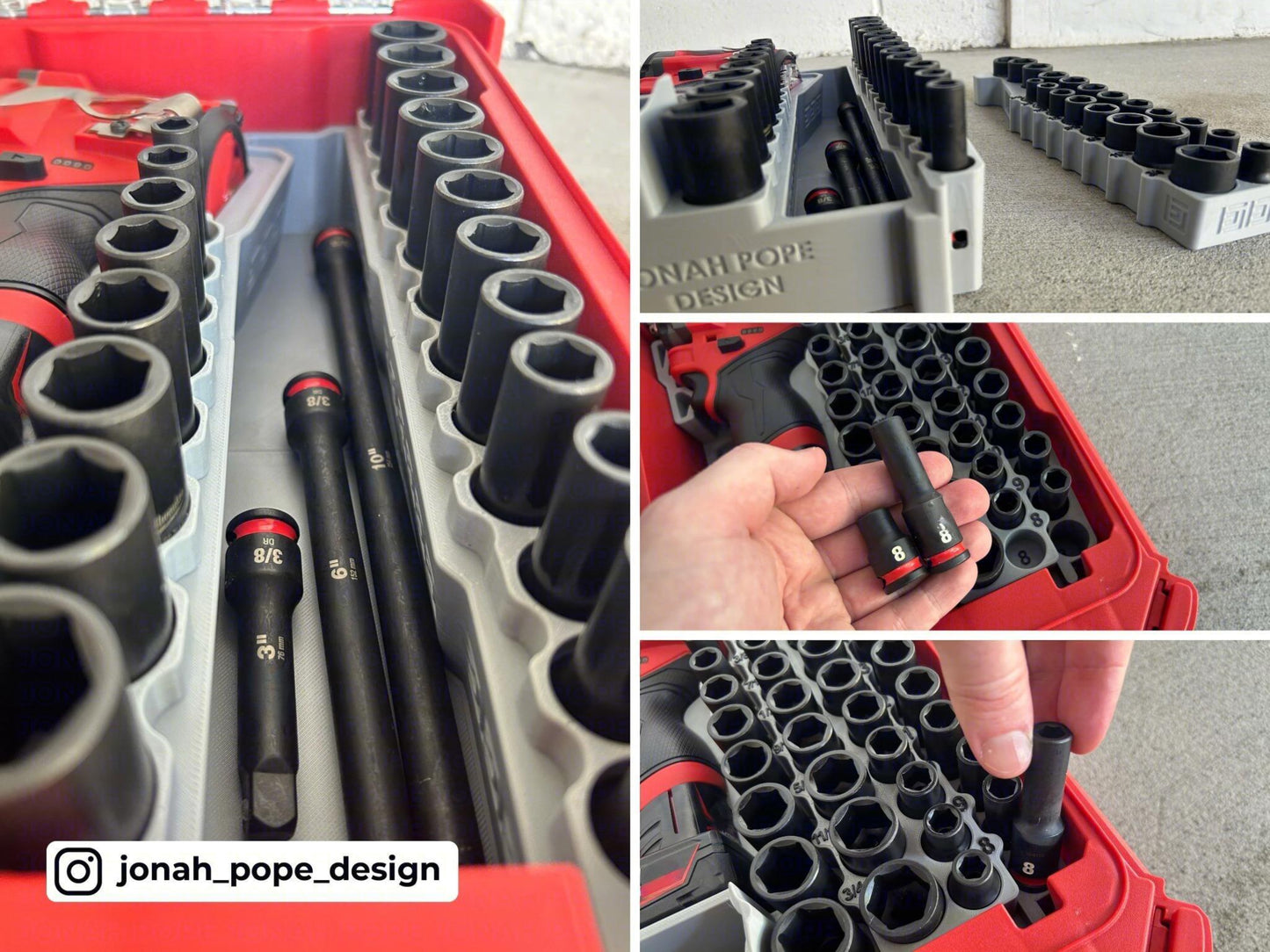Jonah Pope Design 3d Printed Insert Designed for Milwaukee Packout Organizer and GEN2 M12 Stubby 3/8" Impact (Insert Only)