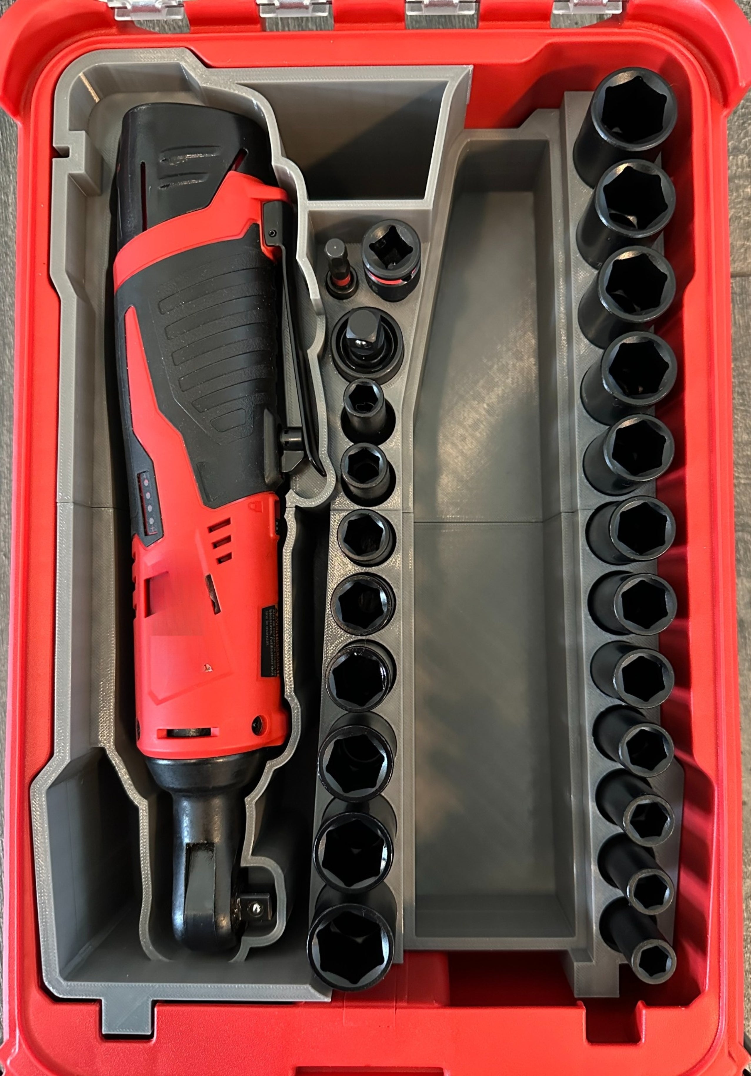 TOOLCRAFT3D Design 3d Printed Insert Designed for Milwaukee Packout Organizer and M12 Cordless 3/8" Ratchet (Insert Only)