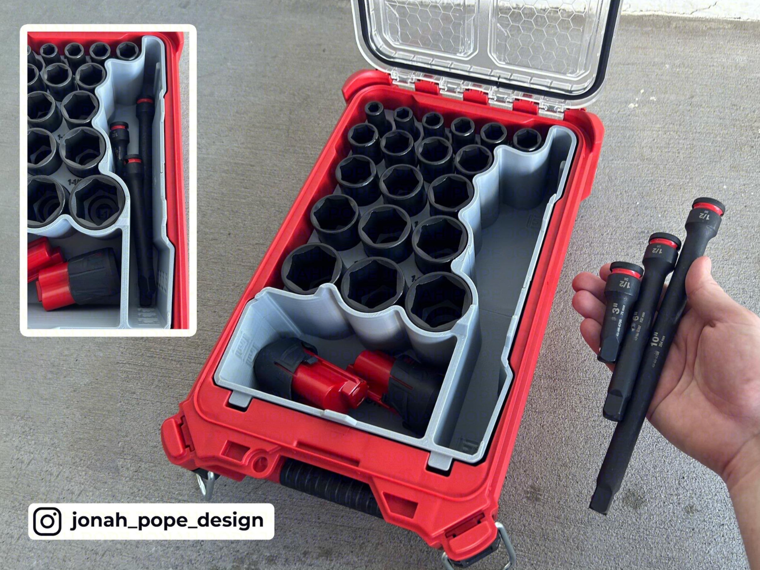 Jonah Pope Design 3d Printed 1/2" SAE Impact Socket Insert Designed for Milwaukee Packout Organizer (Insert Only)
