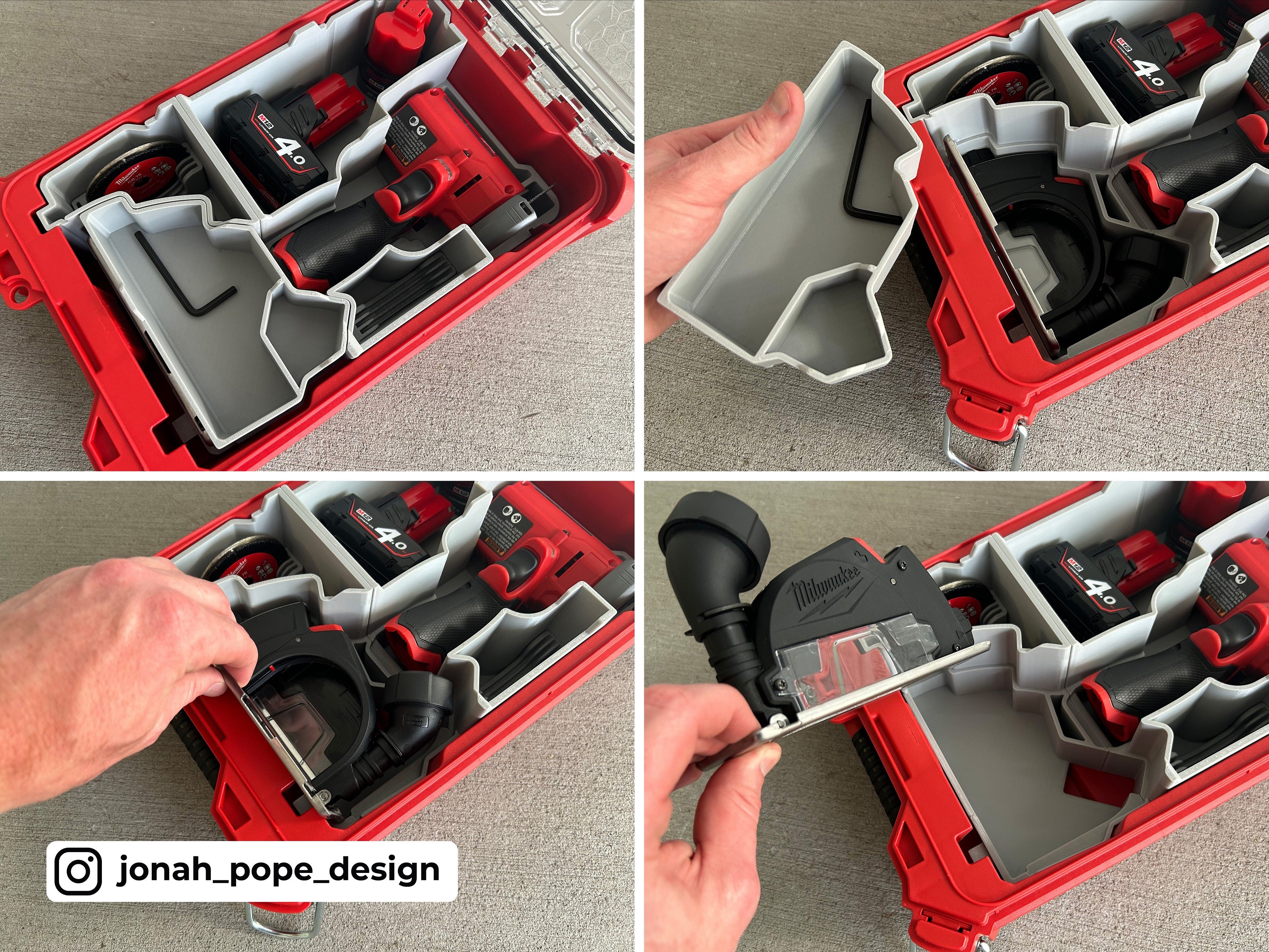 Jonah Pope Design 3d Printed Insert Designed for Milwaukee M12 Cut Off Tool and Milwaukee Packout Organizer
