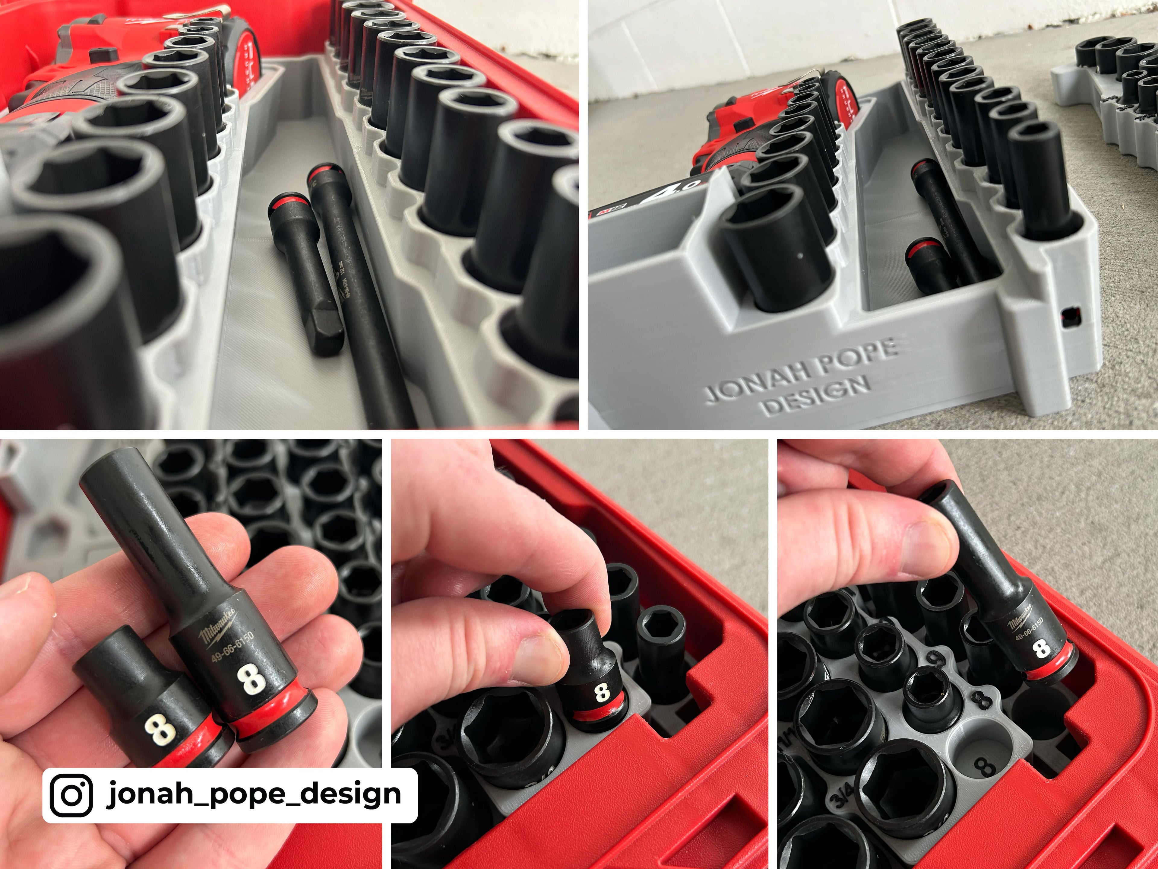 Jonah Pope Design 3d Printed Insert Designed for Milwaukee GEN1 M12 Stubby 3/8" Impact and Milwaukee Packout Organizer
