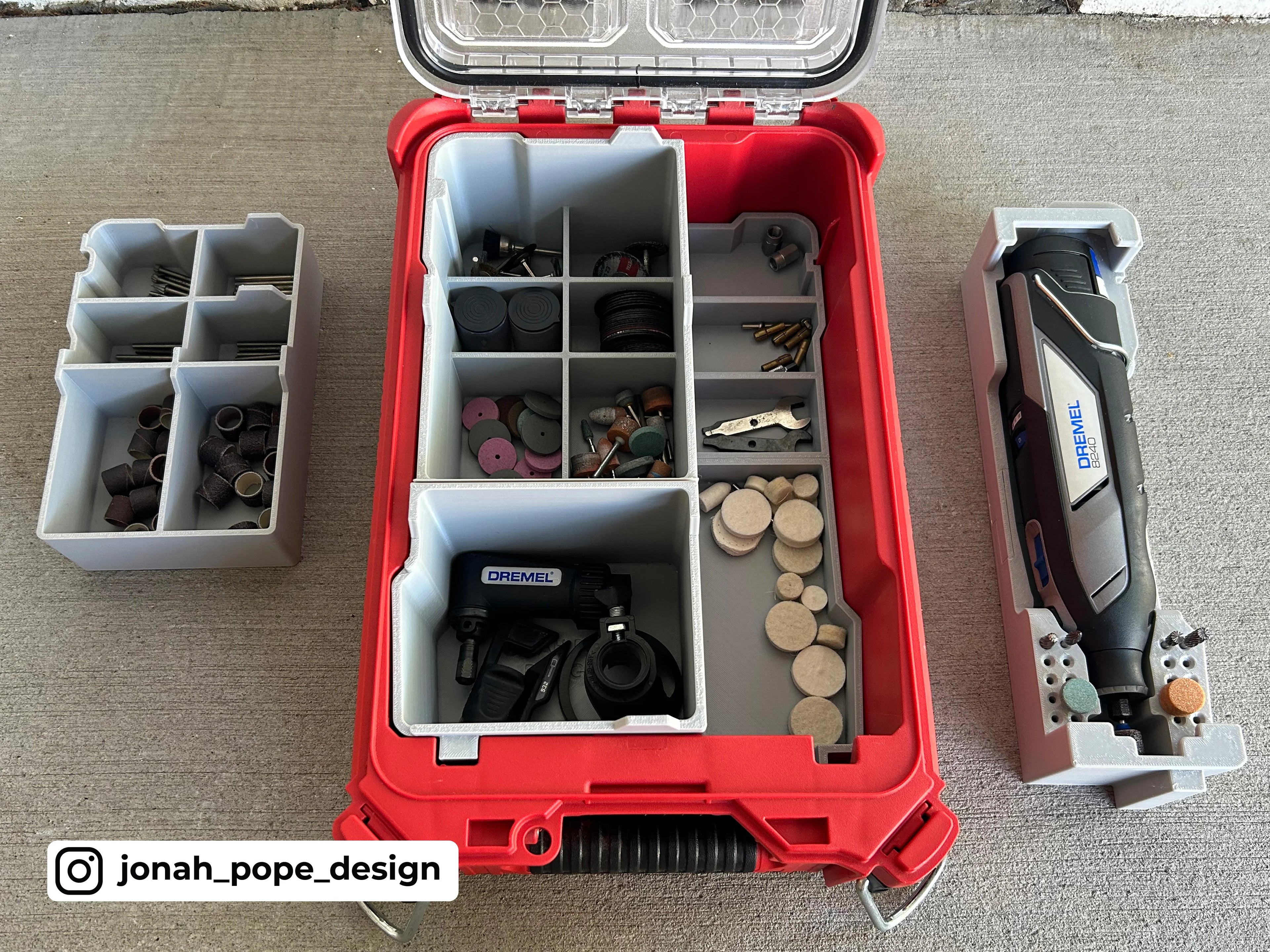 Jonah Pope Design 3d Printed Insert Designed for DREMEL 8240 Rotary Tool and Milwaukee Packout Organizer