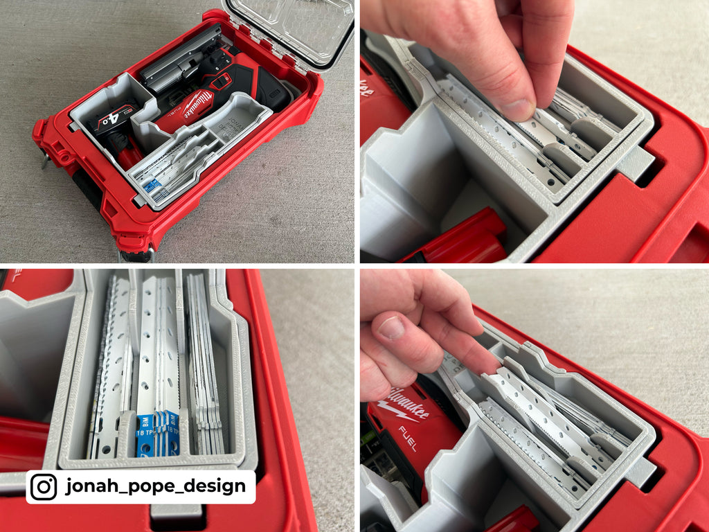 Jonah Pope Design 3d Printed Insert Designed for Milwaukee M12 Fuel Jigsaw Insert and Milwaukee Packout Organizer