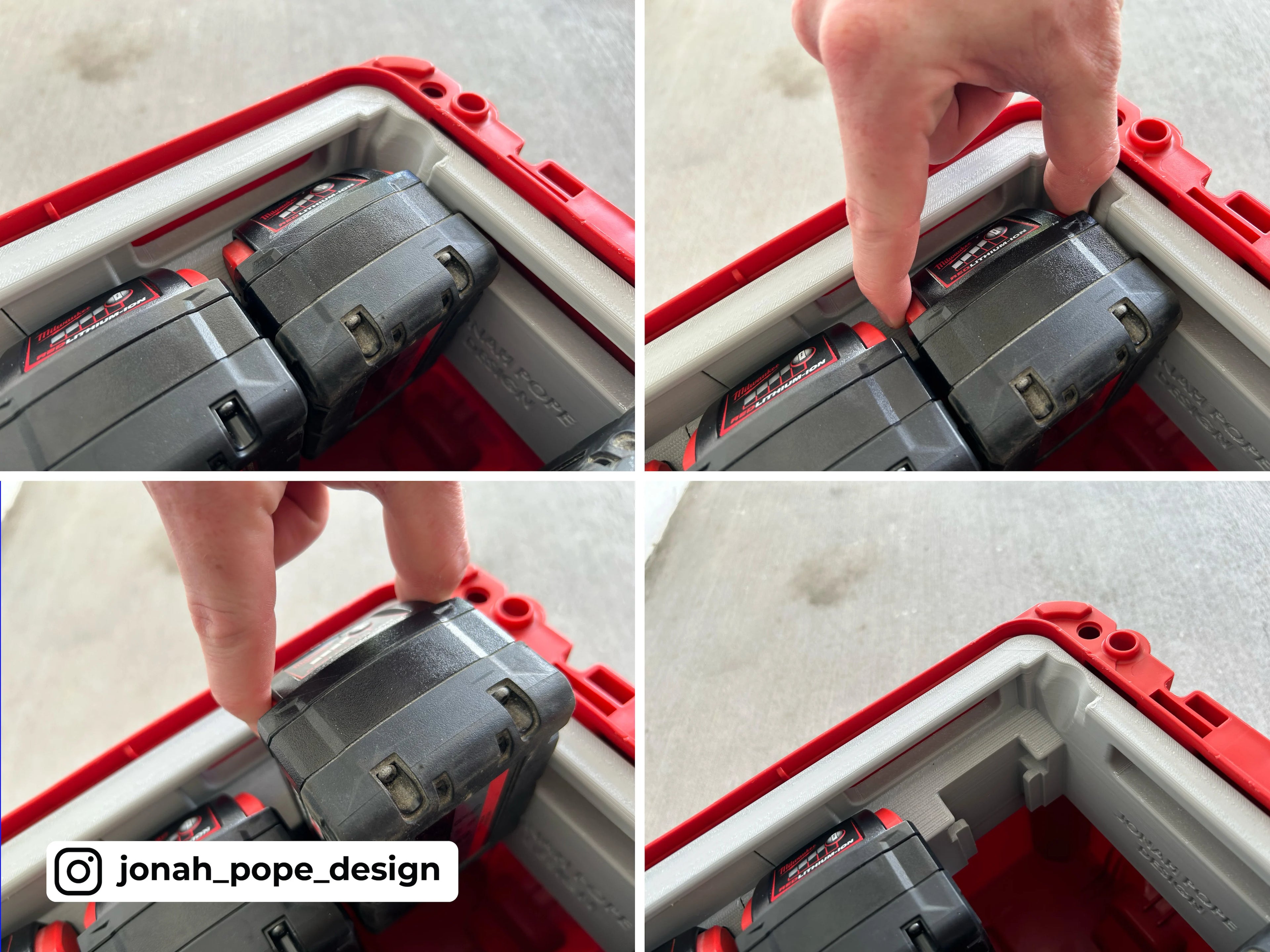 Jonah Pope Design 3d Printed Insert Designed for Milwaukee M18 Battery (UPPER Insert) and Milwaukee Packout