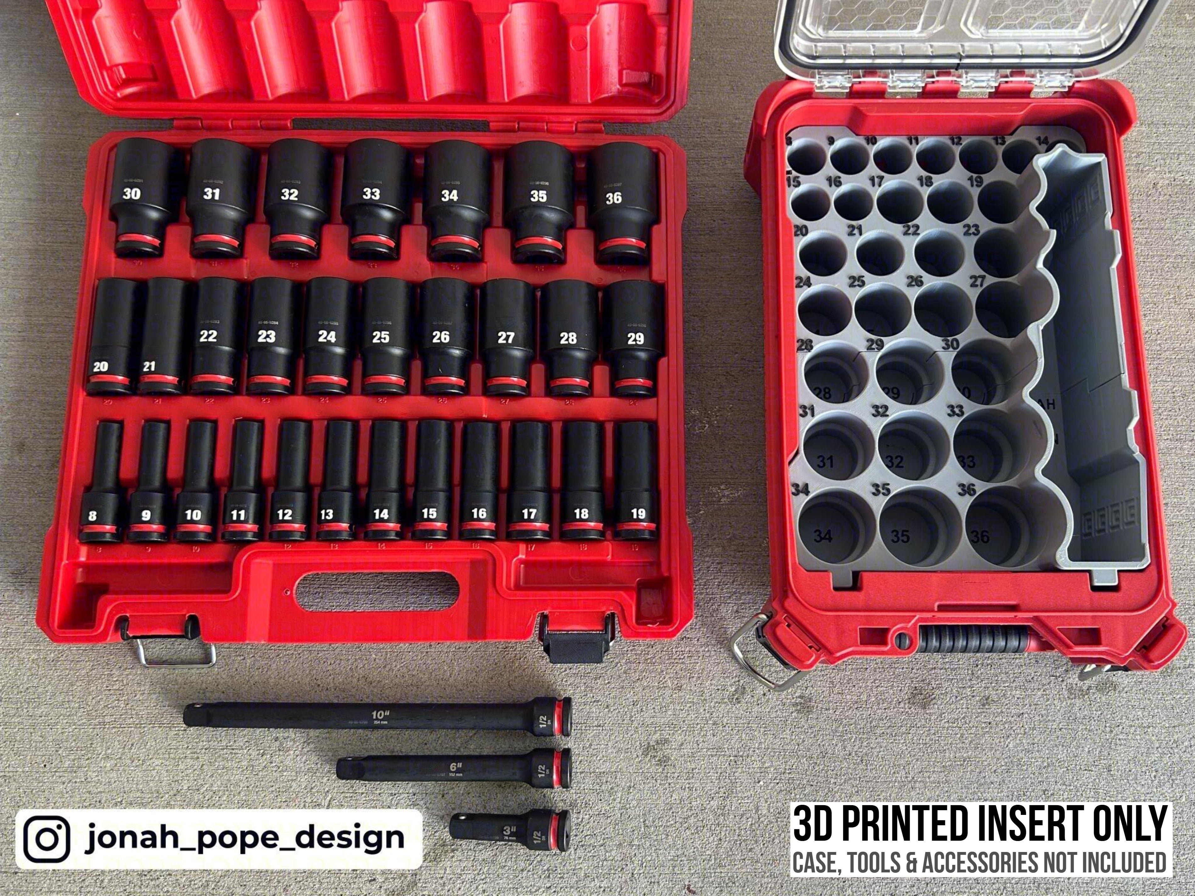 Jonah Pope Design 3d Printed 1/2" Metric Impact Socket Insert Designed for Milwaukee Packout Organizer (Insert Only)