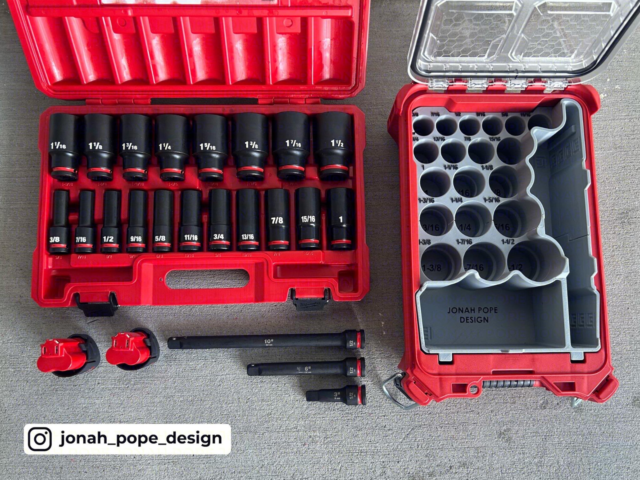 Jonah Pope Design 3d Printed 1/2" SAE Impact Socket Insert Designed for Milwaukee Packout Organizer (Insert Only)