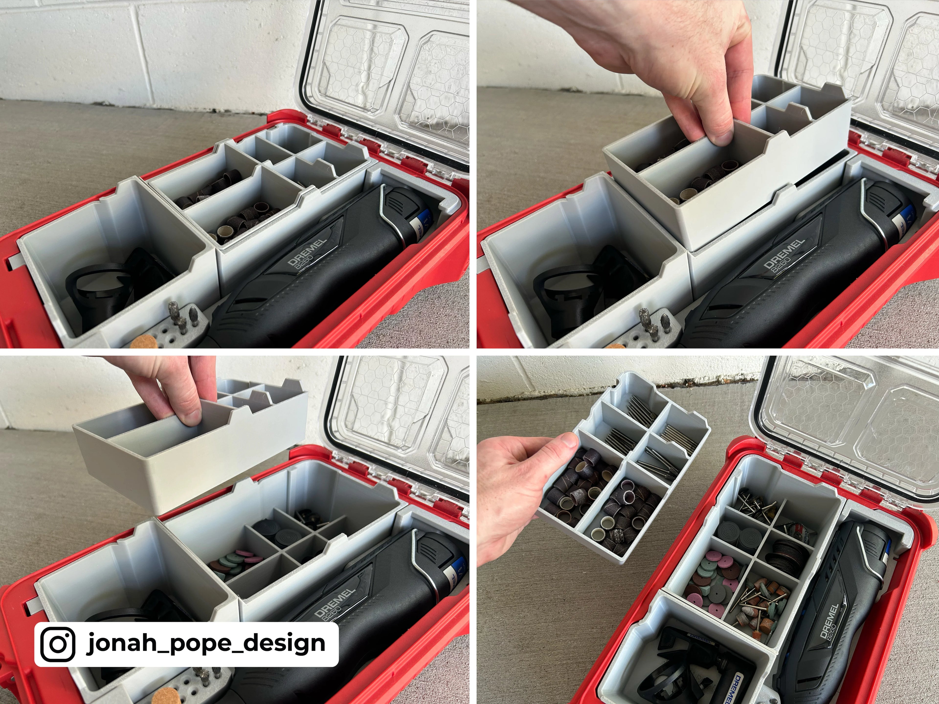 Jonah Pope Design 3d Printed Insert Designed For DREMEL 8250/8260 Rotary Tool and Milwaukee Packout Organizer