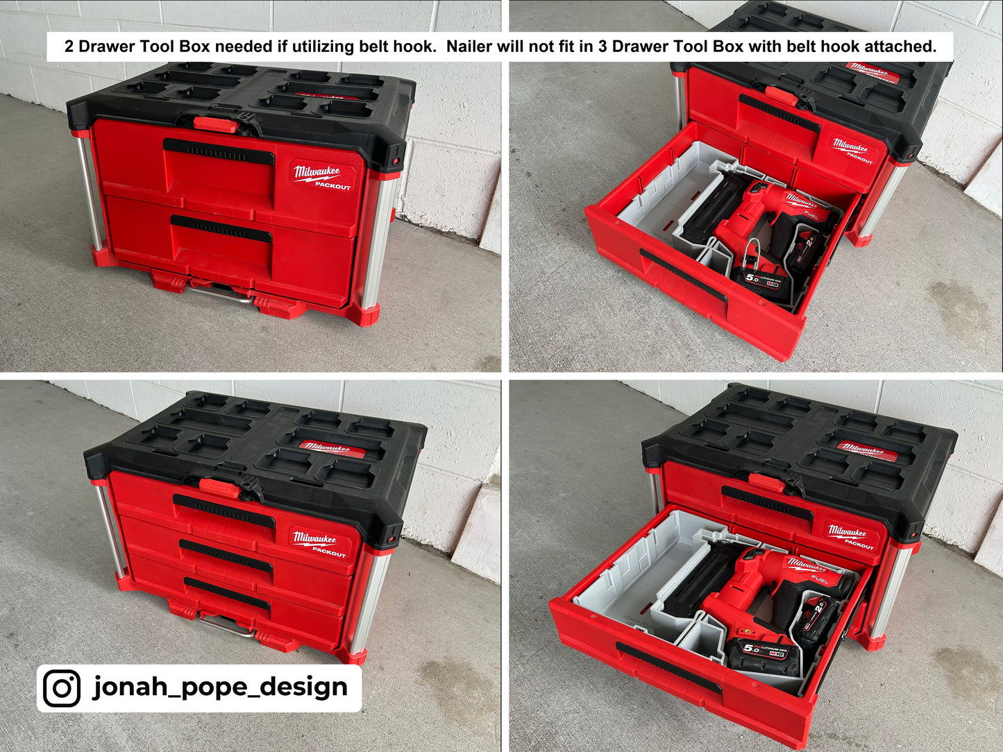 Jonah Pope Design 3d Printed Insert Designed for Milwaukee M18 Brad Nailer and Milwaukee Packout Toolbox Drawer