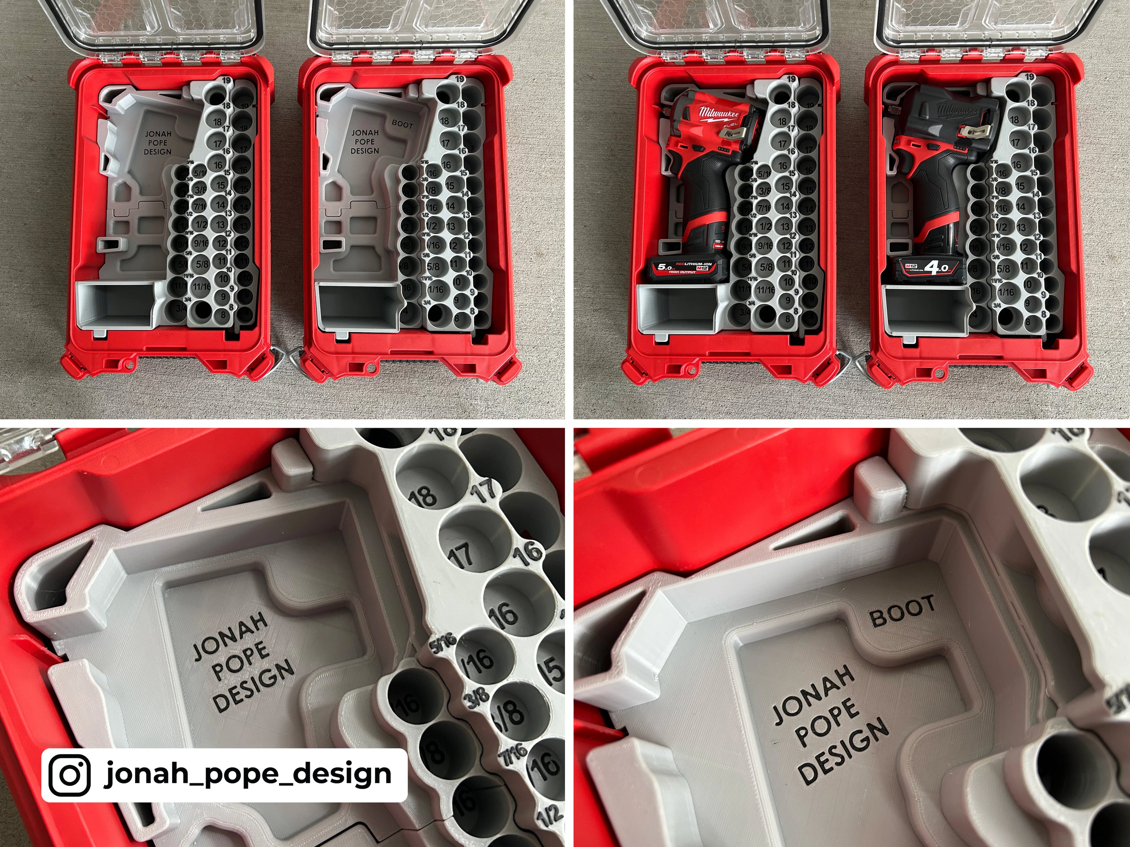 Jonah Pope Design 3d Printed Insert Designed for Milwaukee GEN1 M12 Stubby 3/8" Impact and Milwaukee Packout Organizer