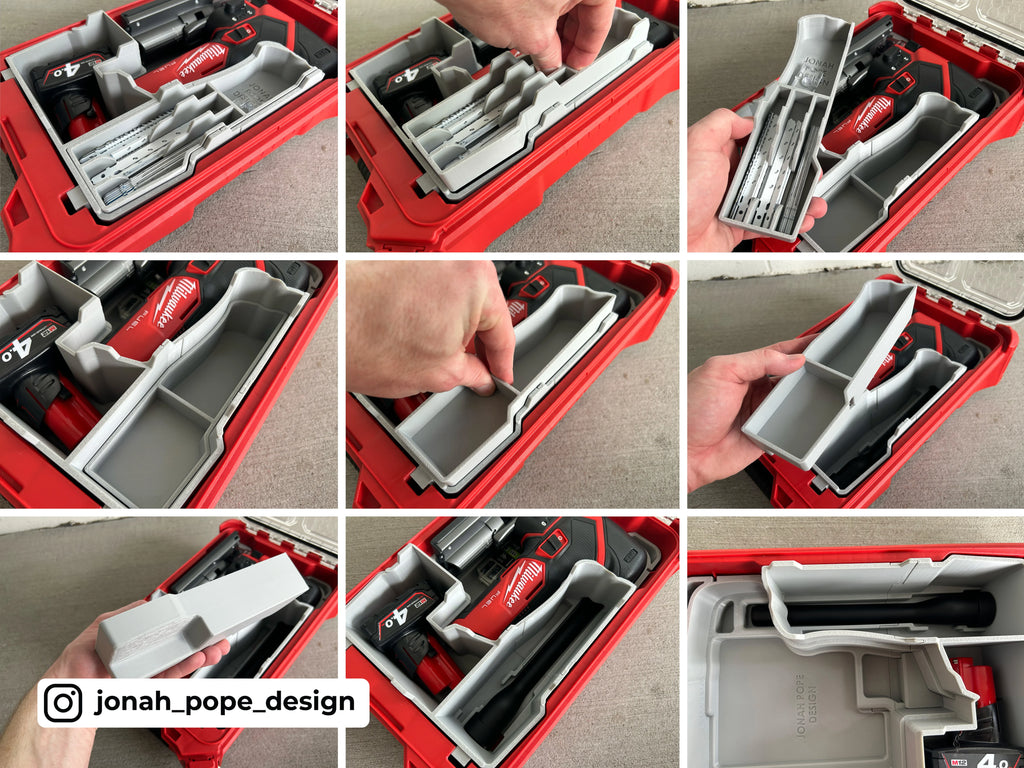 Jonah Pope Design 3d Printed Insert Designed for Milwaukee M12 Fuel Jigsaw Insert and Milwaukee Packout Organizer