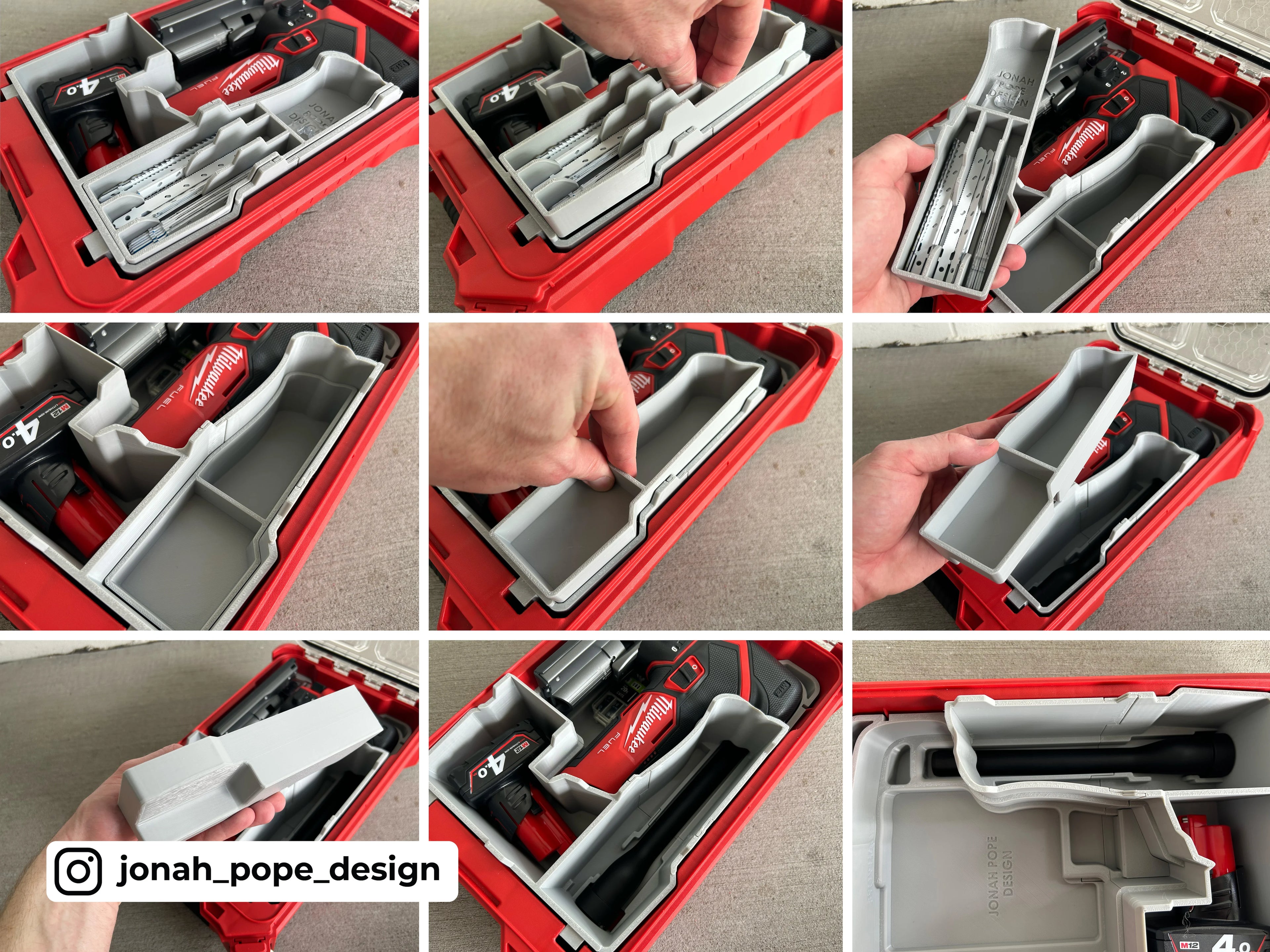 Jonah Pope Design 3d Printed Insert Designed for Milwaukee M12 Fuel Jigsaw Insert and Milwaukee Packout Organizer