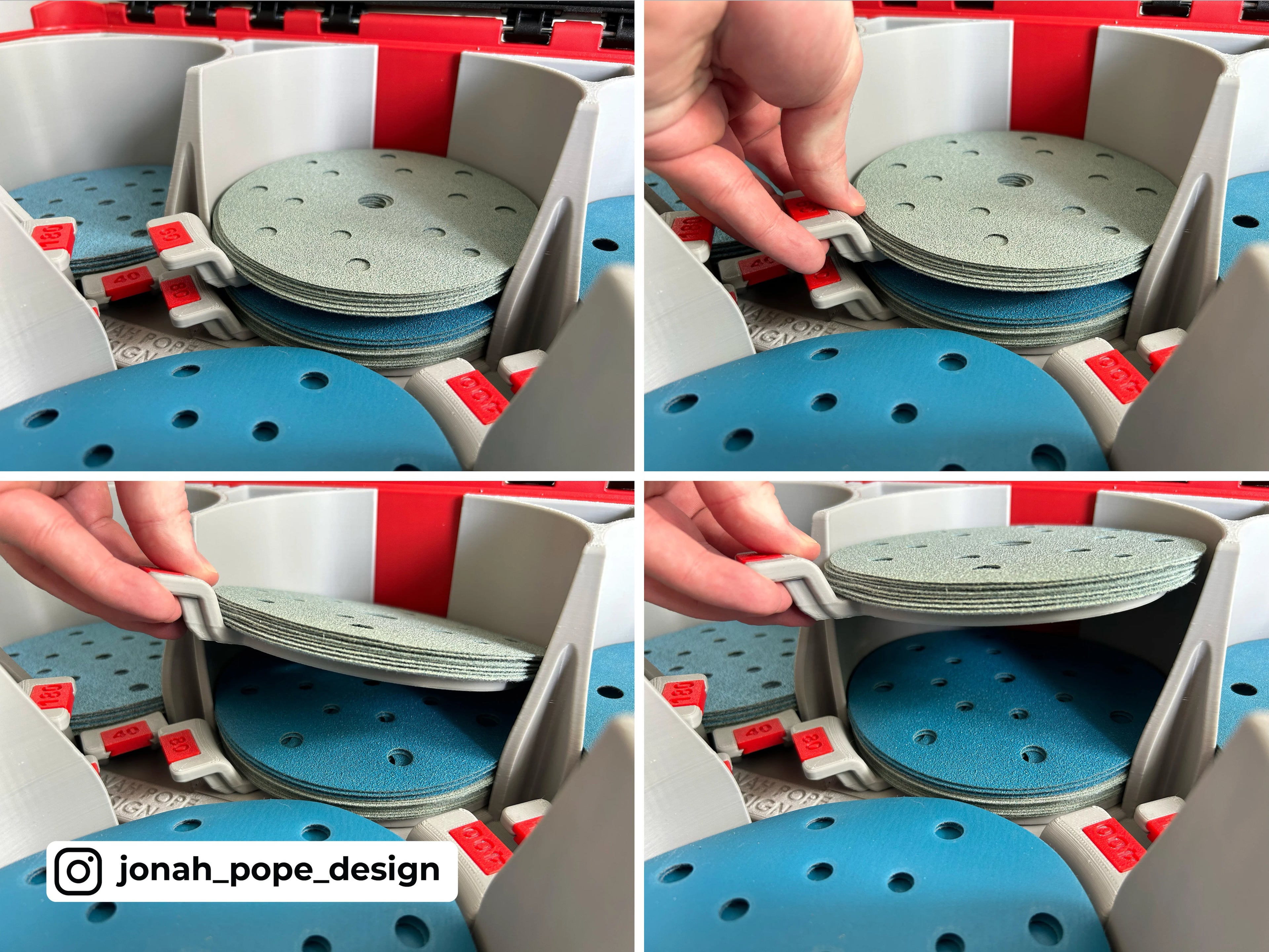 Jonah Pope Design 3d Printed Insert Designed for Orbital Sander 6" Disc Storage and Milwaukee Packout Toolbox