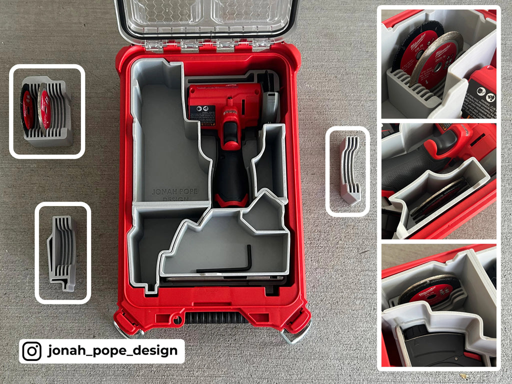 Jonah Pope Design 3d Printed Insert Designed for Milwaukee M12 Cut Off Tool and Milwaukee Packout Organizer
