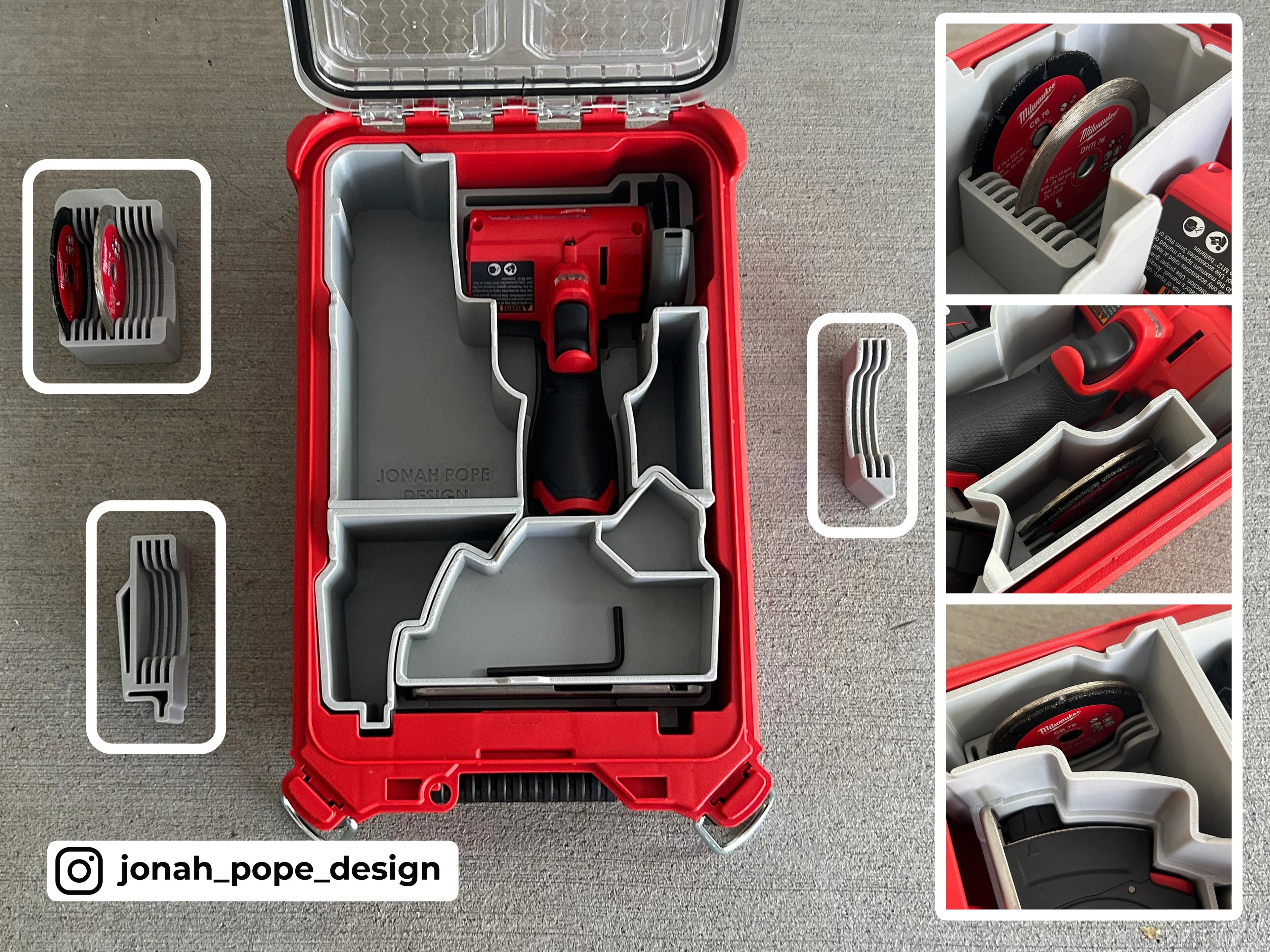 Jonah Pope Design 3d Printed Insert Designed for Milwaukee M12 Cut Off Tool and Milwaukee Packout Organizer