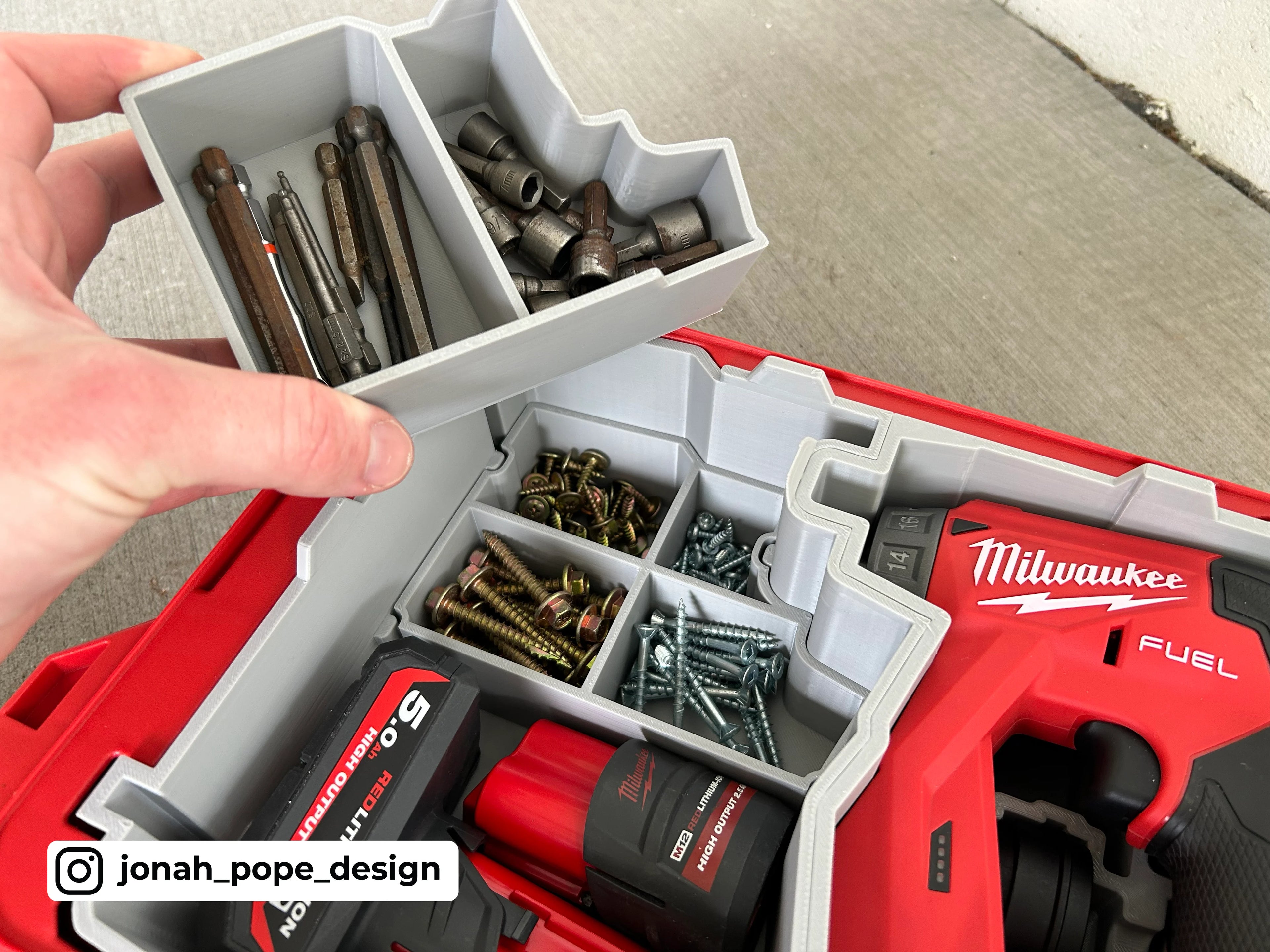 Jonah Pope Design 3d Printed Insert Designed for Milwaukee M12 4-in-1 Installation Drill/Driver V2 and Milwaukee Packout Organizer