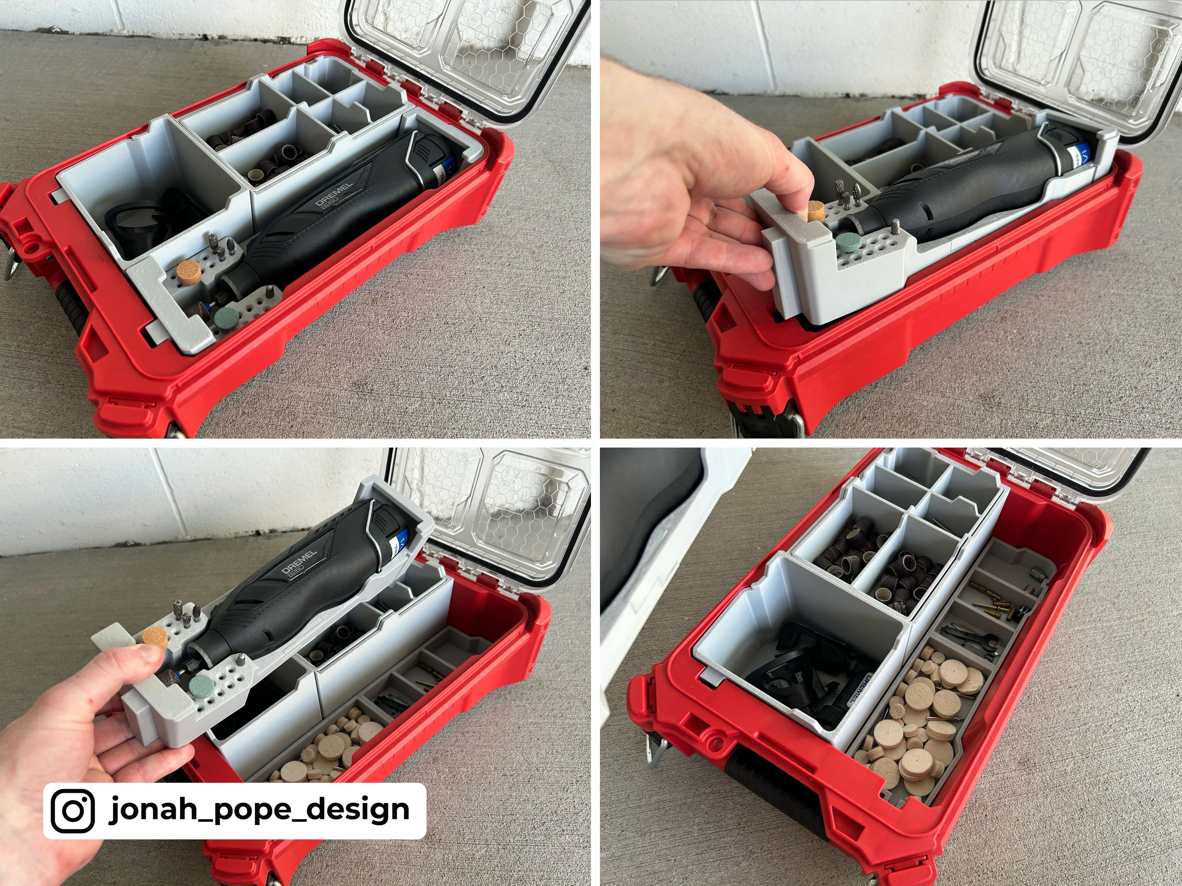 Jonah Pope Design 3d Printed Insert Designed For DREMEL 8250/8260 Rotary Tool and Milwaukee Packout Organizer