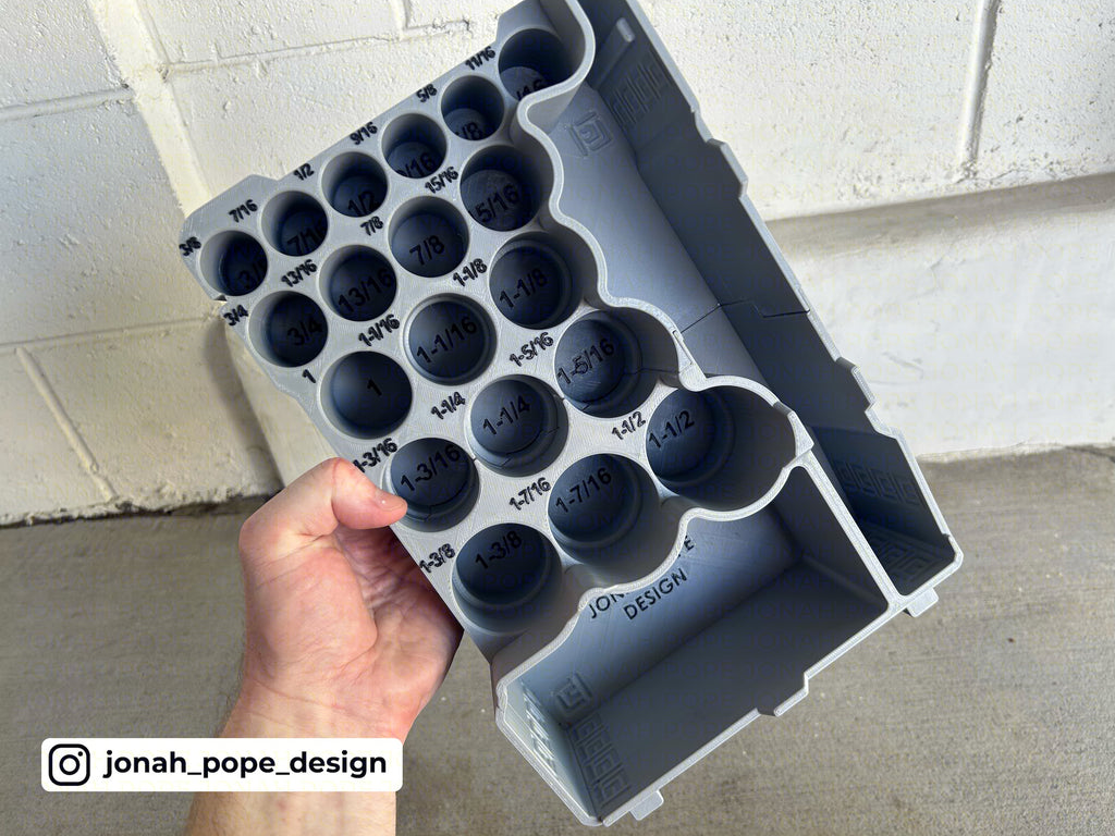 Jonah Pope Design 3d Printed 1/2" SAE Impact Socket Insert Designed for Milwaukee Packout Organizer (Insert Only)