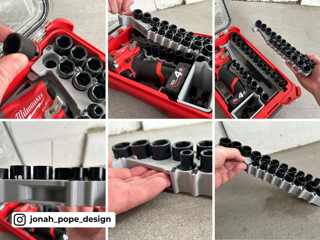 Jonah Pope Design 3d Printed Insert Designed for Milwaukee GEN1 M12 Stubby 3/8" Impact and Milwaukee Packout Organizer
