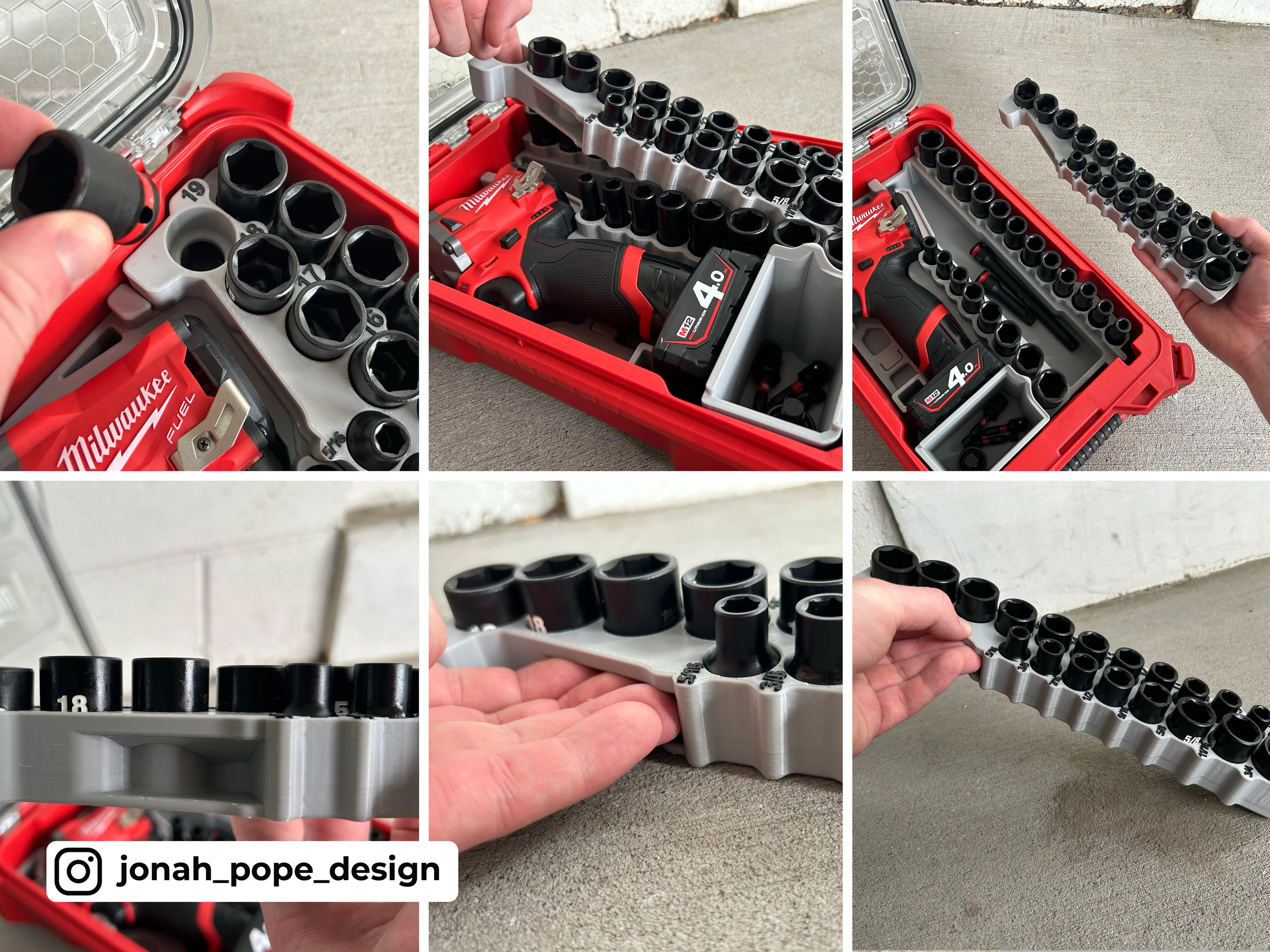 Jonah Pope Design 3d Printed Insert Designed for Milwaukee GEN1 M12 Stubby 3/8" Impact and Milwaukee Packout Organizer